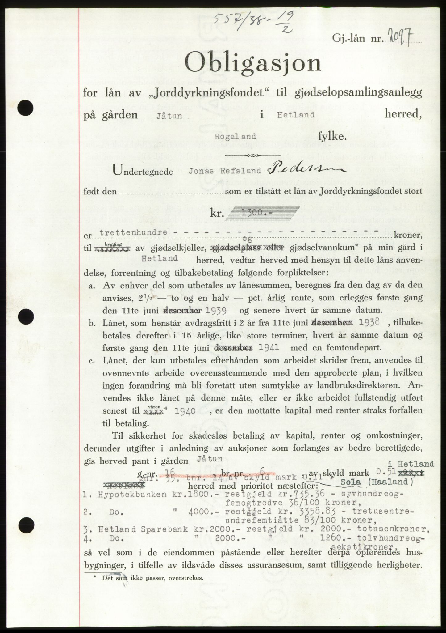 Jæren sorenskriveri, SAST/A-100310/03/G/Gba/L0070: Mortgage book, 1938-1938, Diary no: : 557/1938