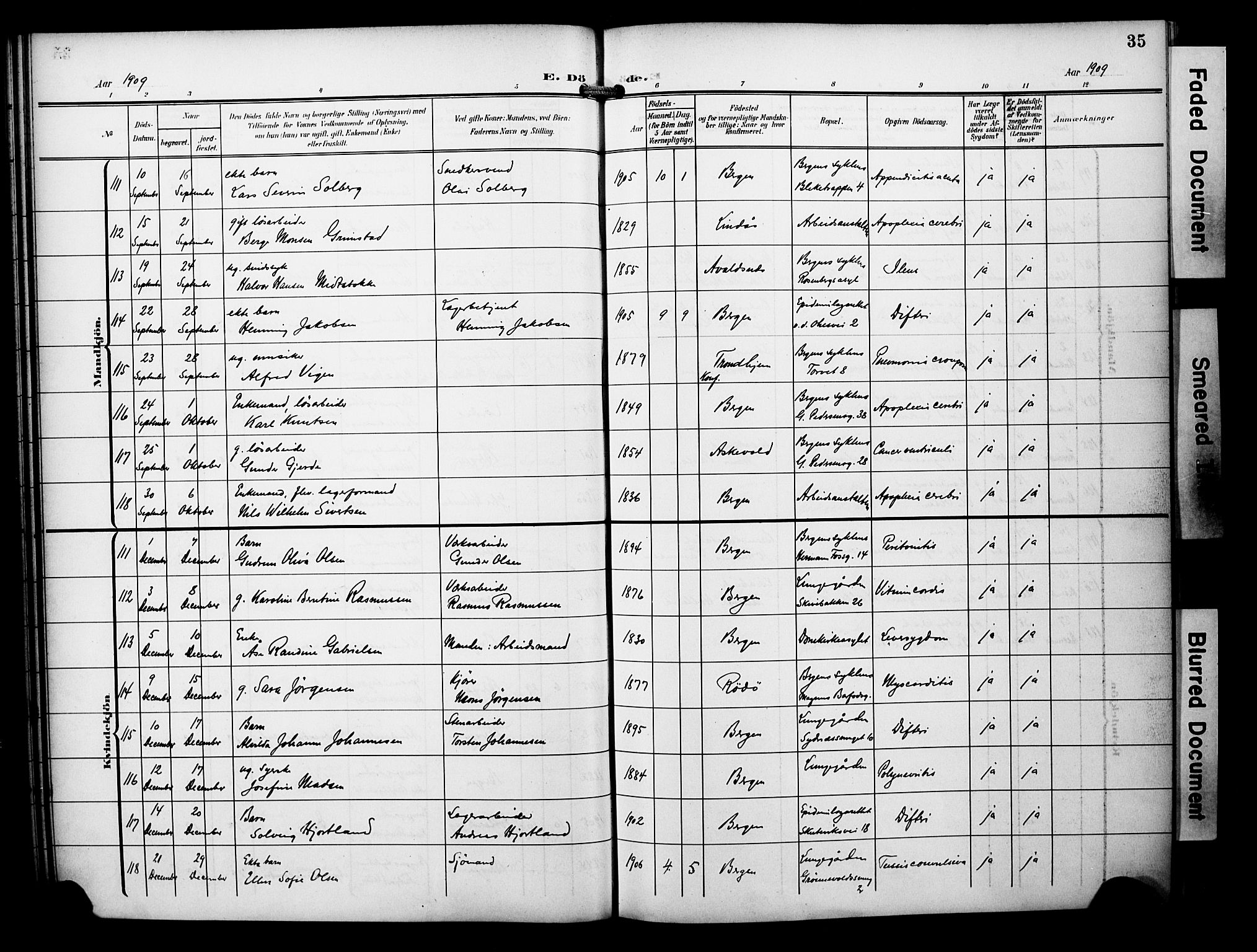 Bergen kommunale pleiehjem - stiftelsespresten, AV/SAB-A-100281: Parish register (official) no. A 6, 1908-1920, p. 35