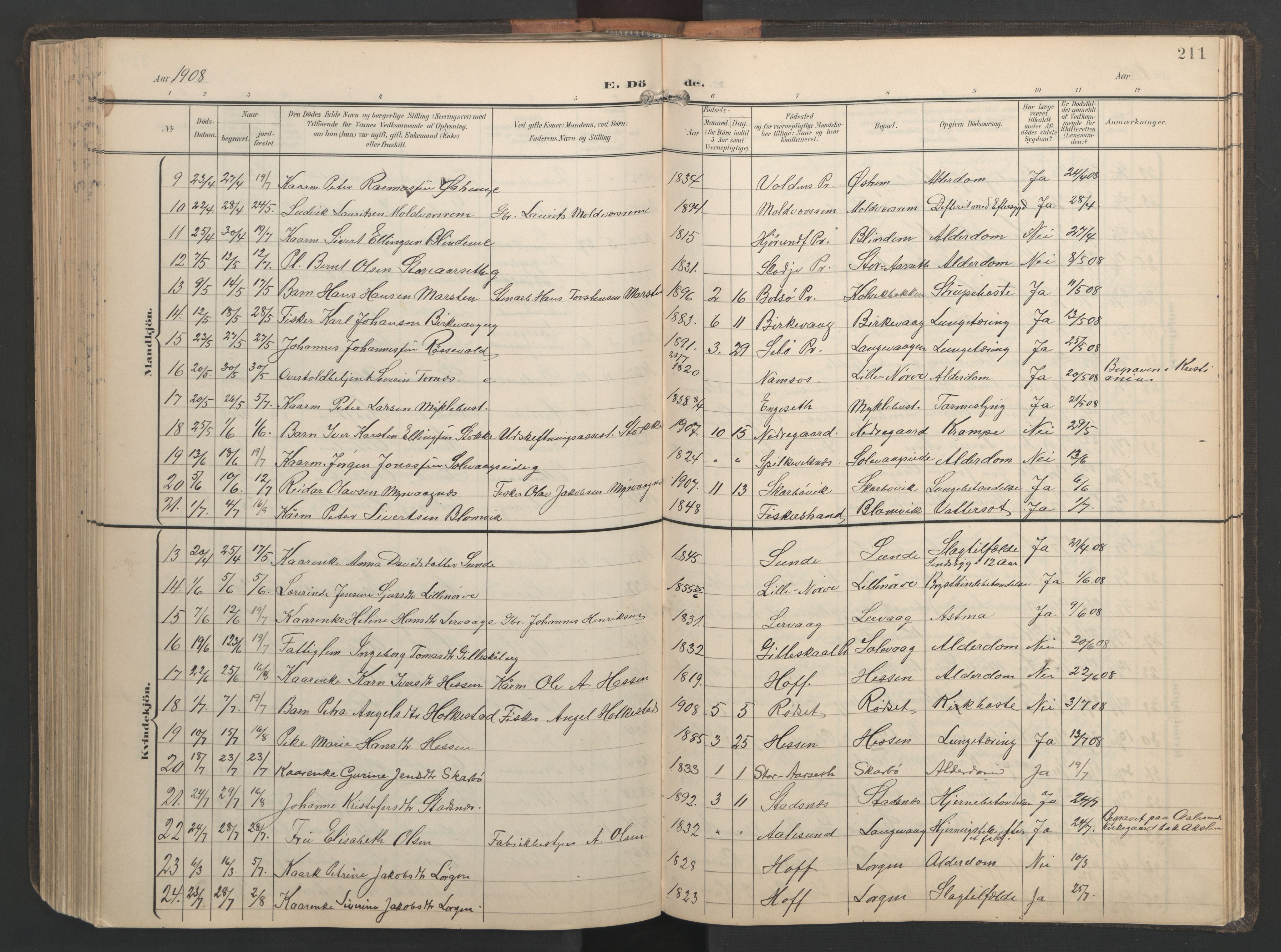 Ministerialprotokoller, klokkerbøker og fødselsregistre - Møre og Romsdal, AV/SAT-A-1454/528/L0433: Parish register (copy) no. 528C14, 1899-1922, p. 211