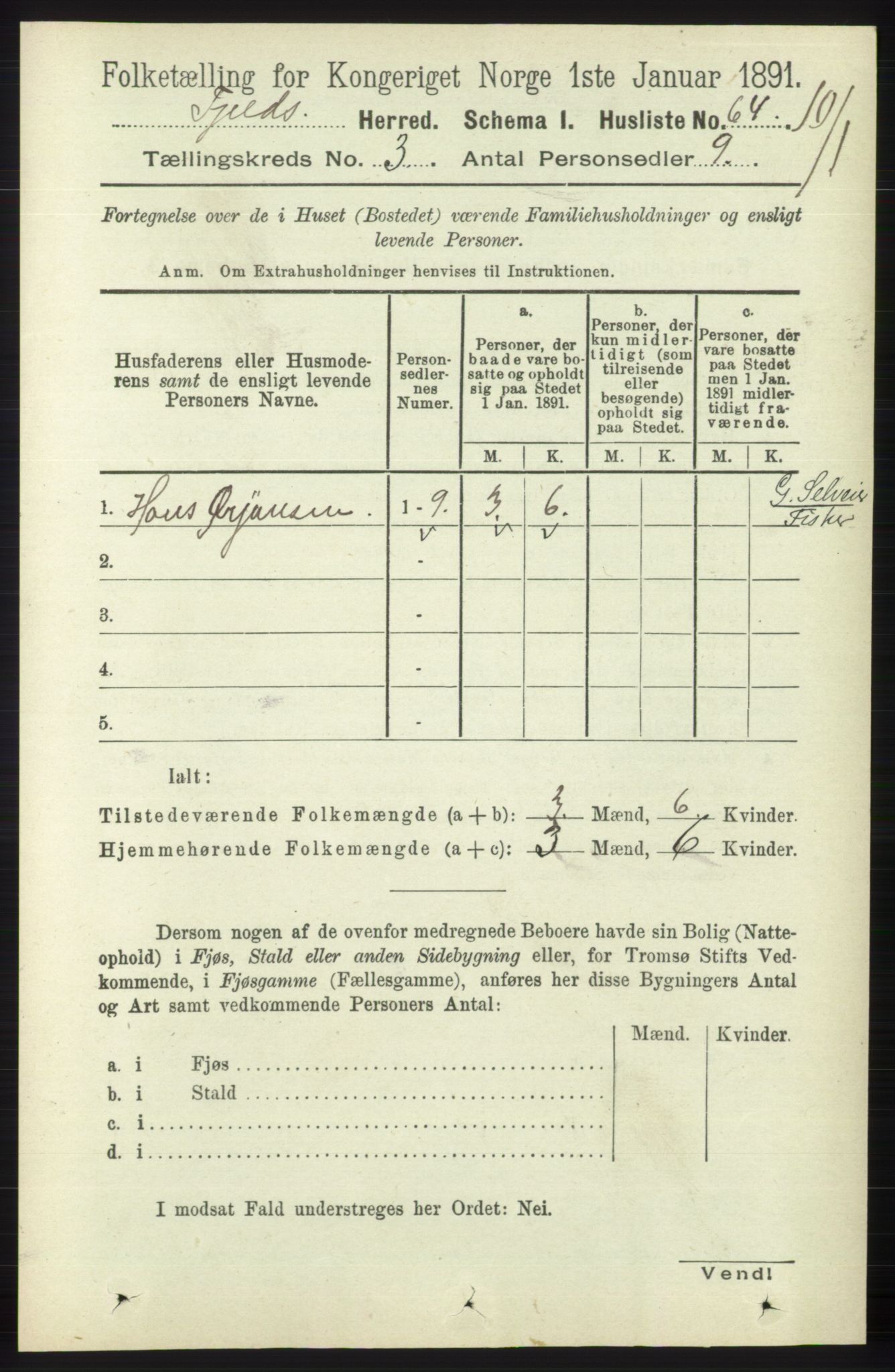 RA, 1891 census for 1246 Fjell, 1891, p. 1277