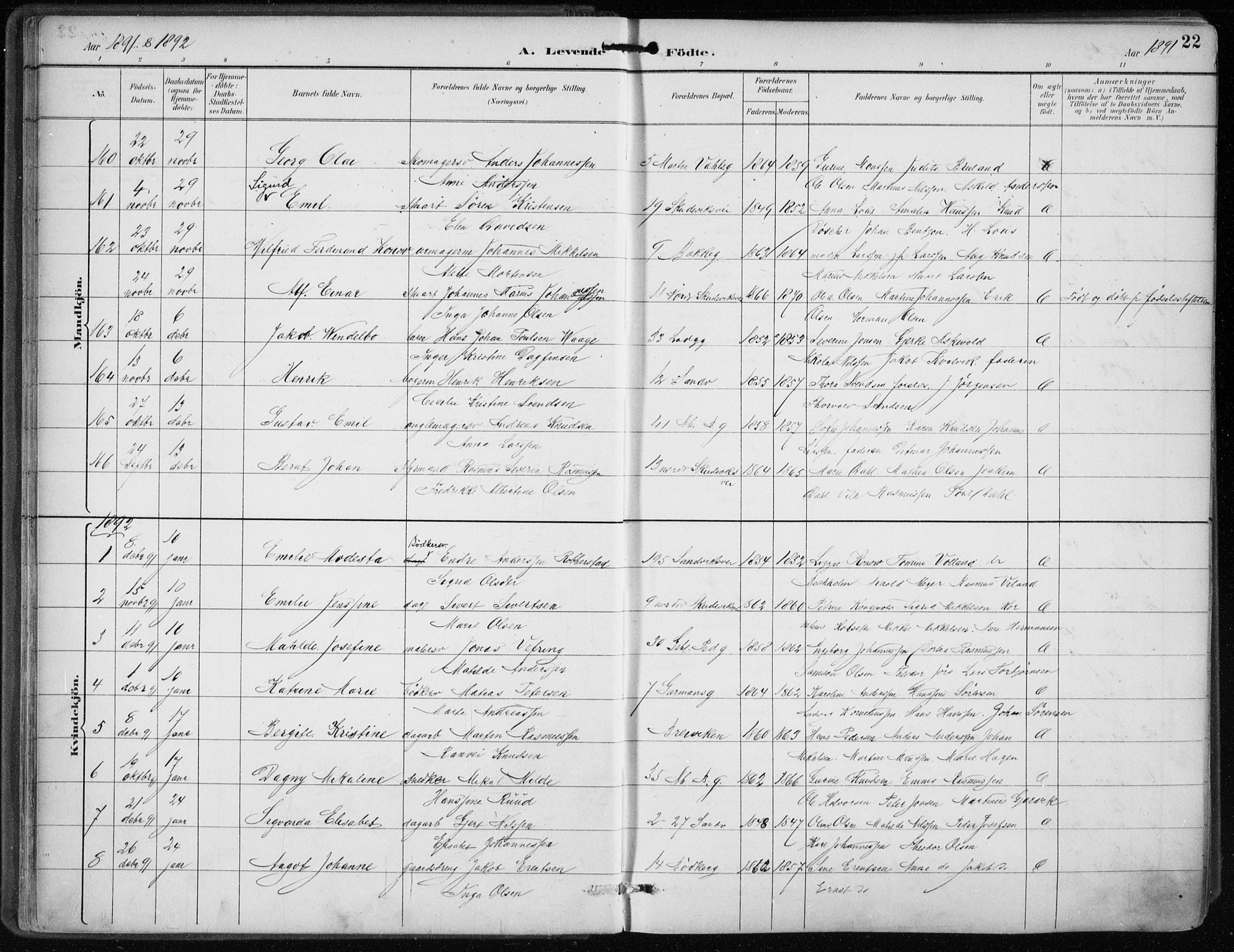Sandviken Sokneprestembete, SAB/A-77601/H/Ha/L0005: Parish register (official) no. B 2, 1891-1901, p. 22