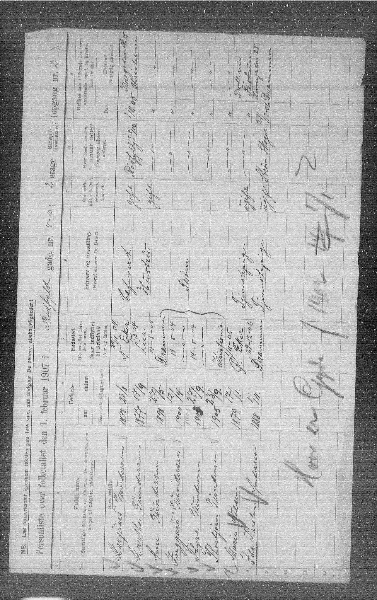 OBA, Municipal Census 1907 for Kristiania, 1907, p. 43853