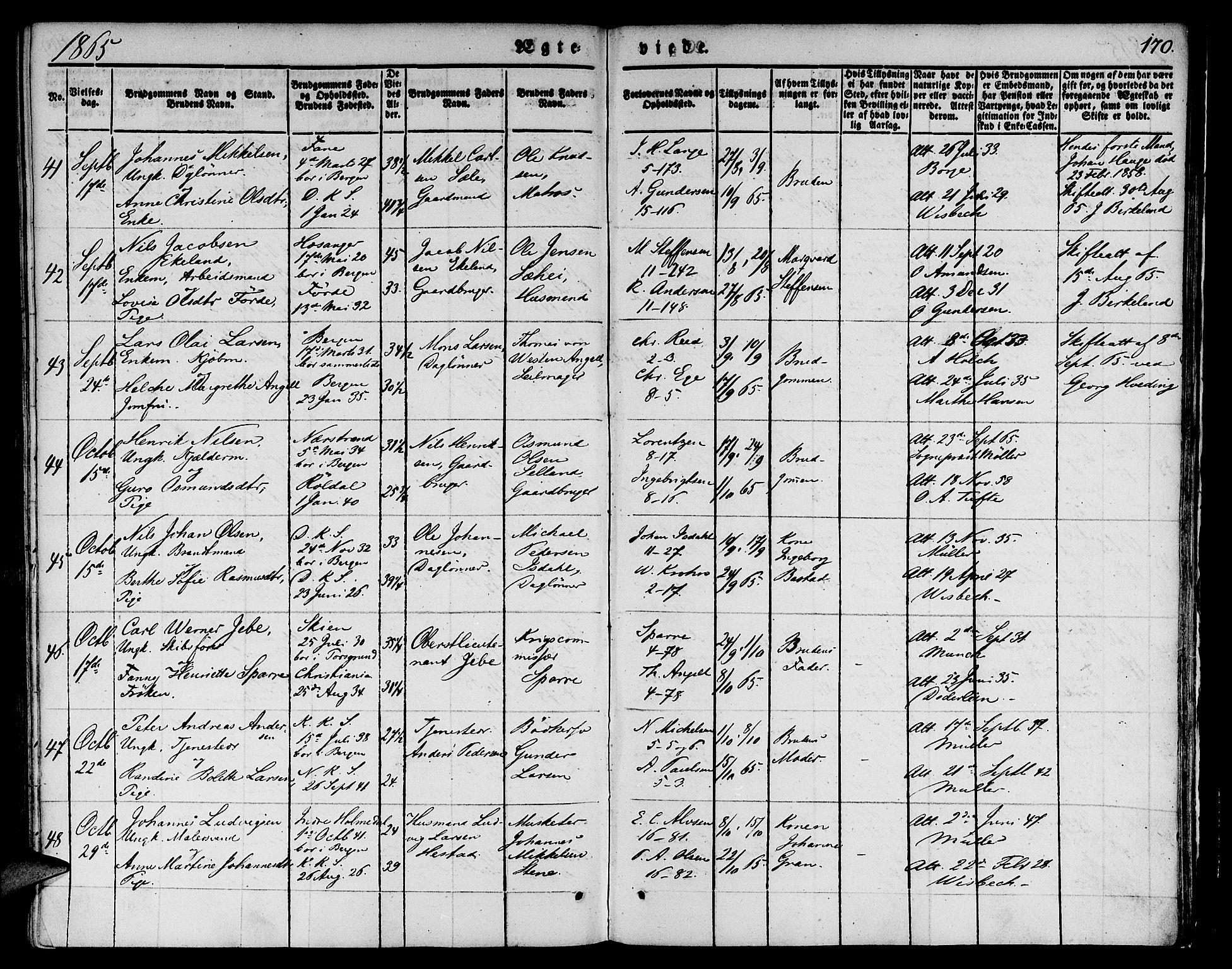 Nykirken Sokneprestembete, AV/SAB-A-77101/H/Hab: Parish register (copy) no. D 1, 1832-1867, p. 170