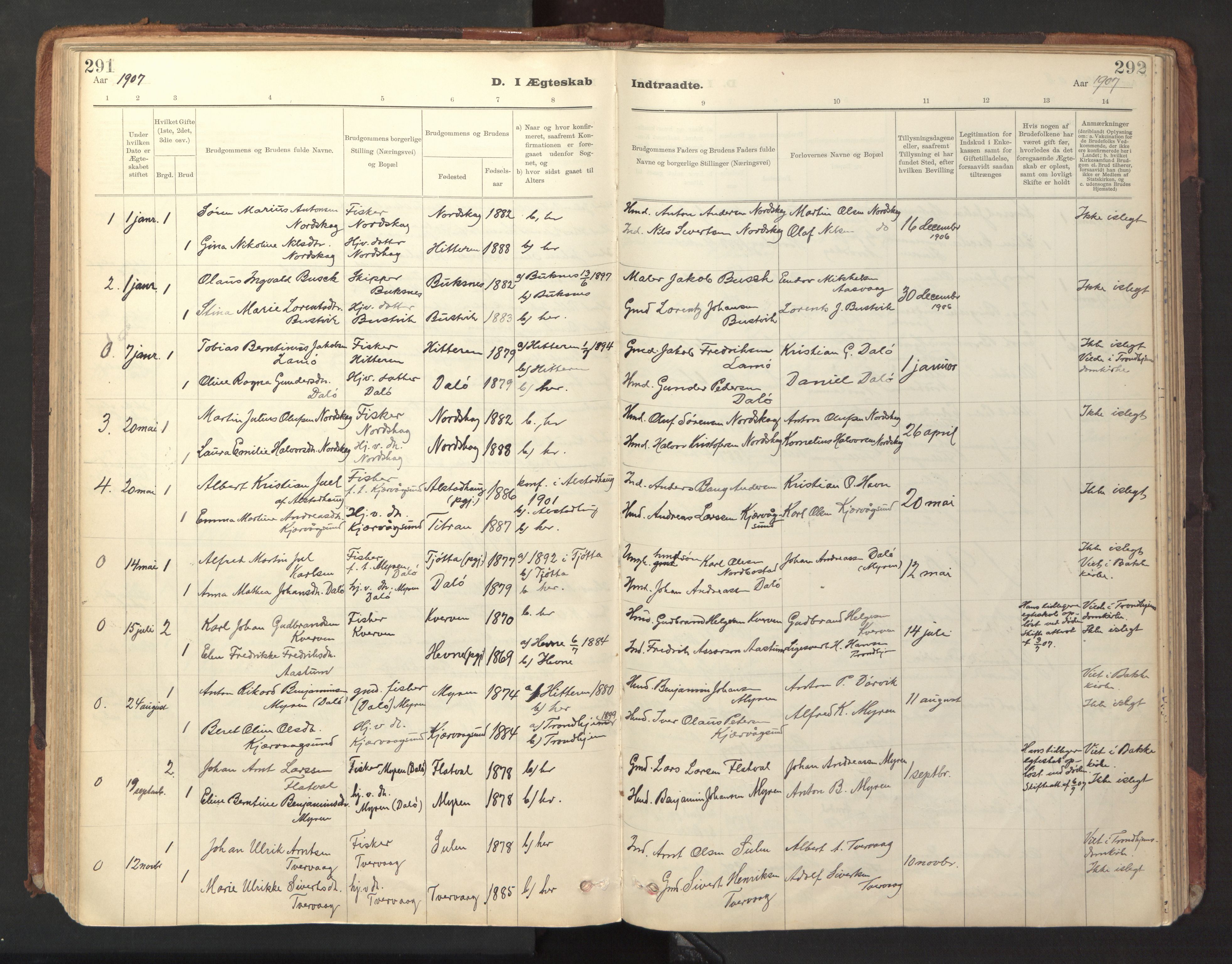 Ministerialprotokoller, klokkerbøker og fødselsregistre - Sør-Trøndelag, SAT/A-1456/641/L0596: Parish register (official) no. 641A02, 1898-1915, p. 291-292