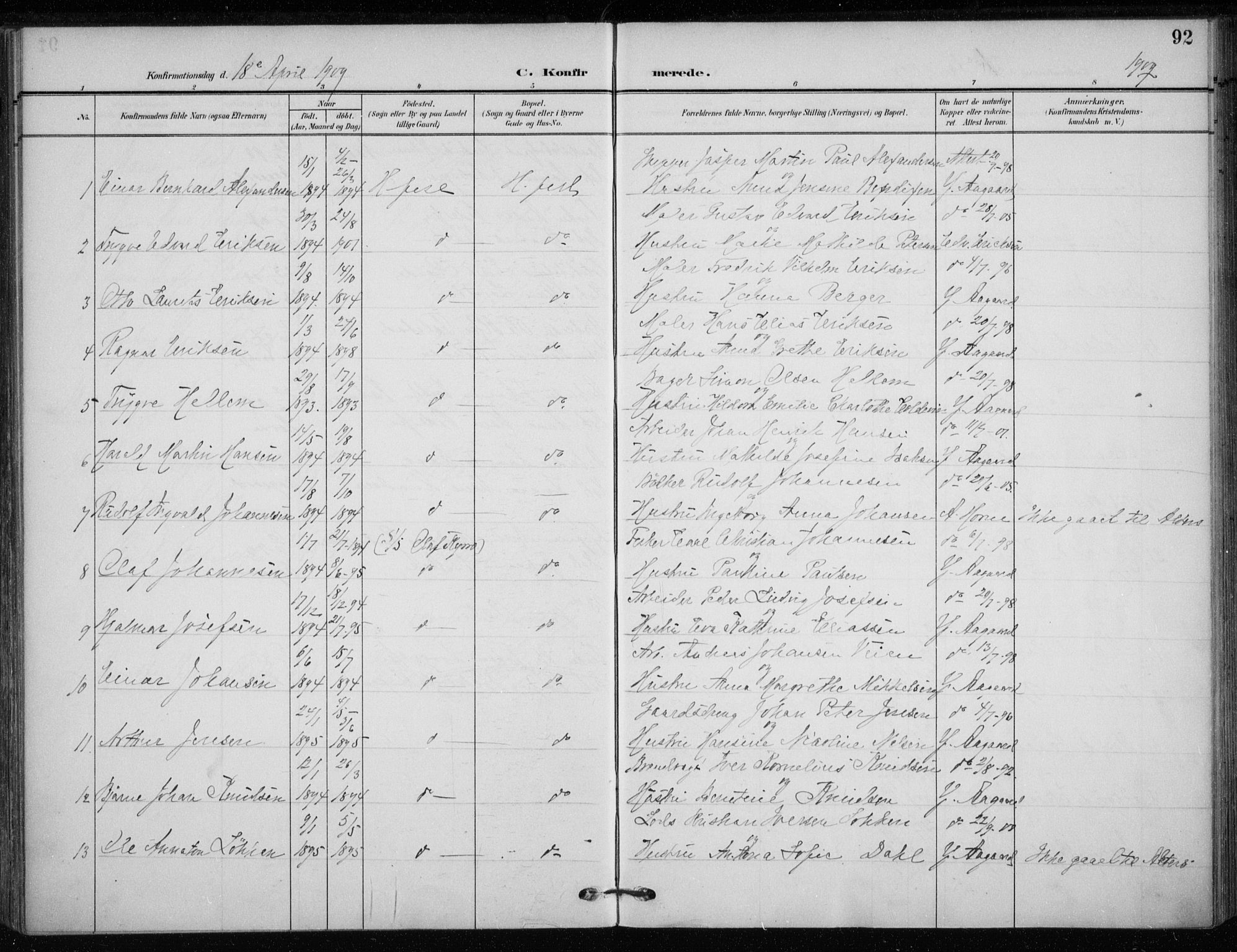 Hammerfest sokneprestkontor, SATØ/S-1347/H/Ha/L0014.kirke: Parish register (official) no. 14, 1906-1916, p. 92