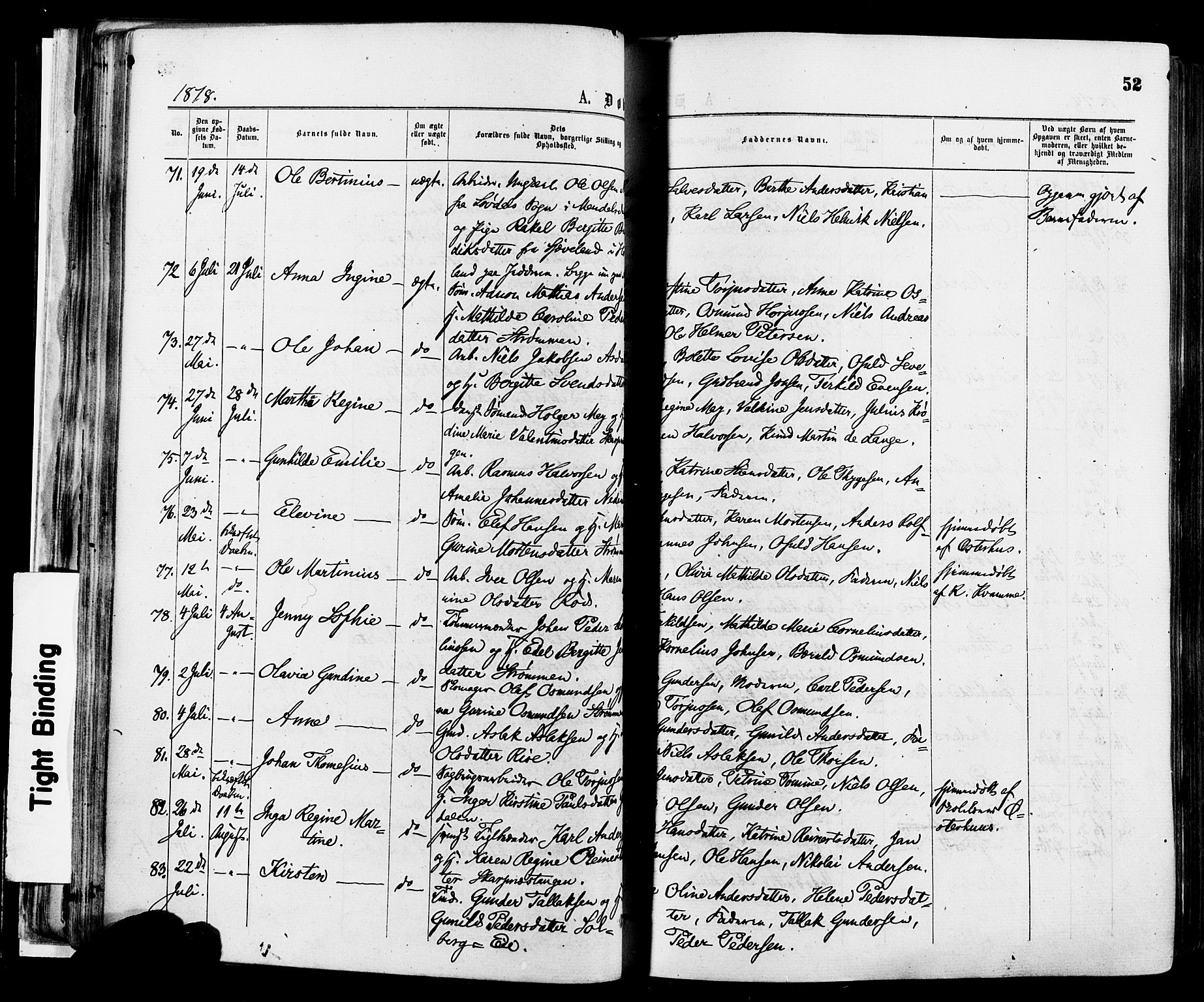 Øyestad sokneprestkontor, AV/SAK-1111-0049/F/Fa/L0016: Parish register (official) no. A 16, 1874-1886, p. 52