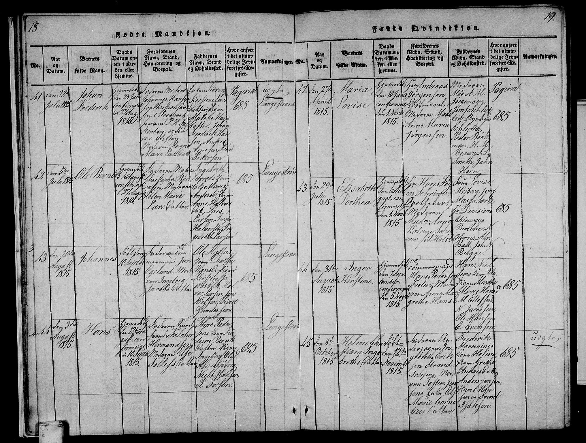 Larvik kirkebøker, SAKO/A-352/F/Fa/L0001: Parish register (official) no. I 1, 1814-1825, p. 18-19
