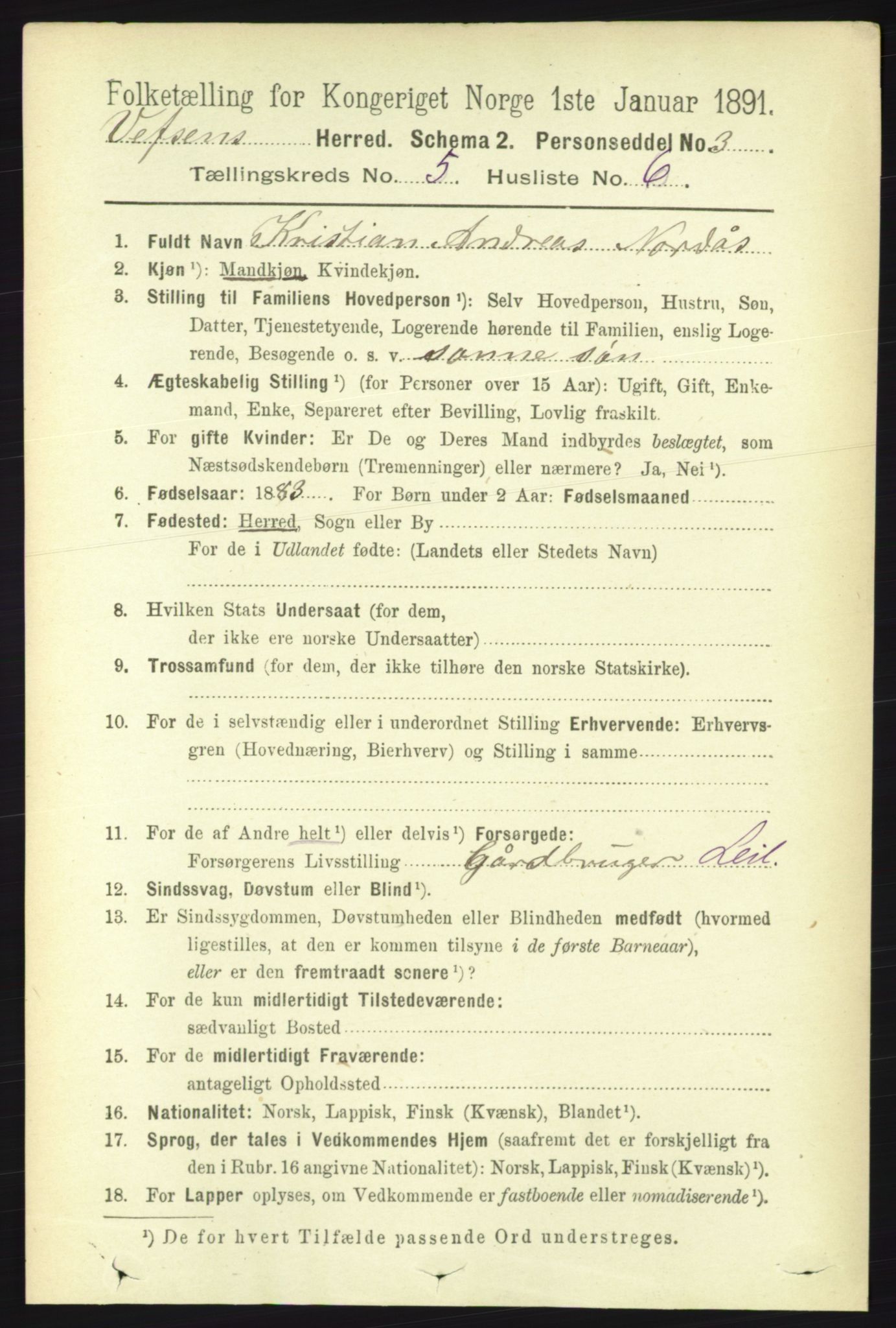 RA, 1891 census for 1824 Vefsn, 1891, p. 2134