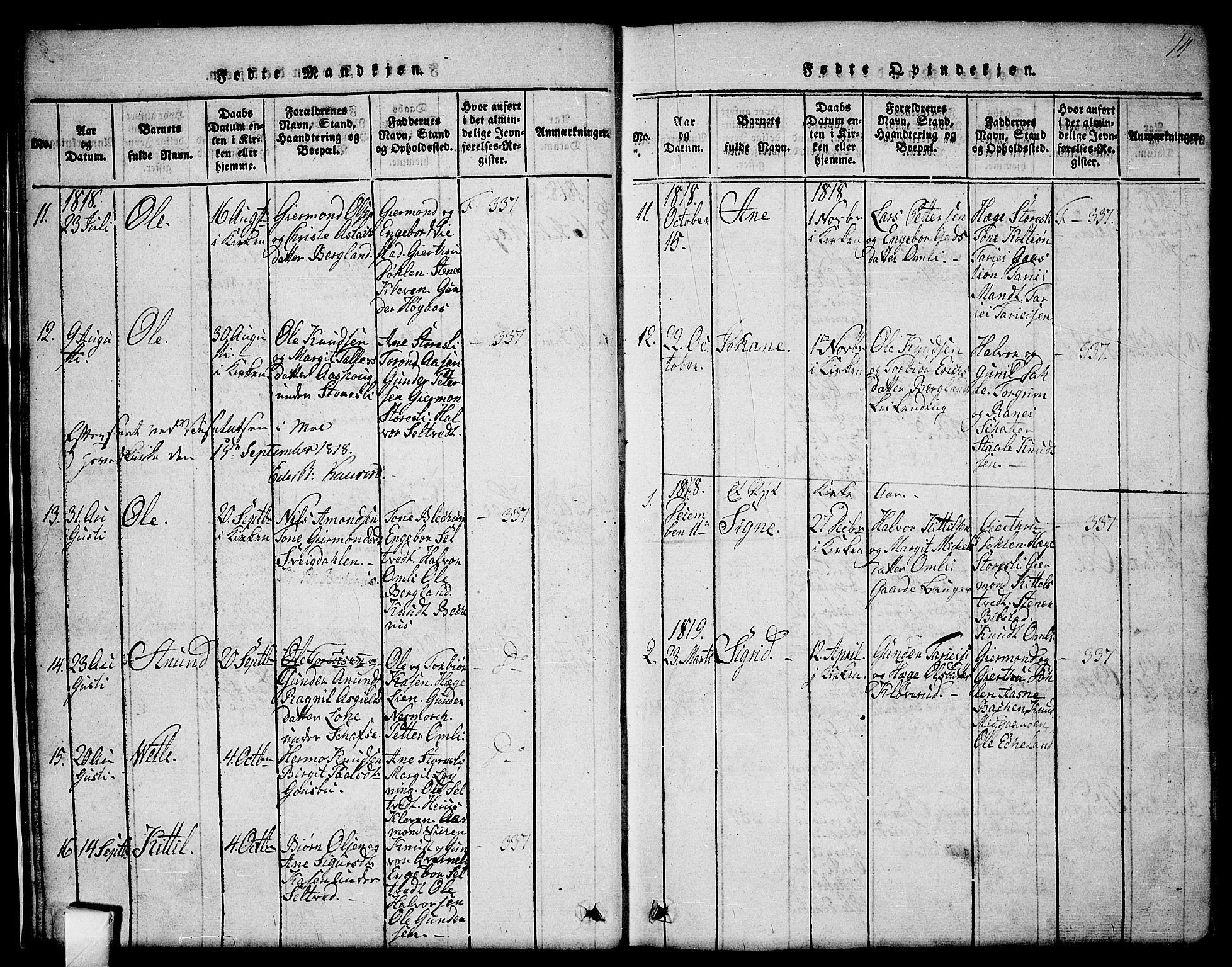 Mo kirkebøker, SAKO/A-286/G/Gb/L0001: Parish register (copy) no. II 1, 1814-1843, p. 14