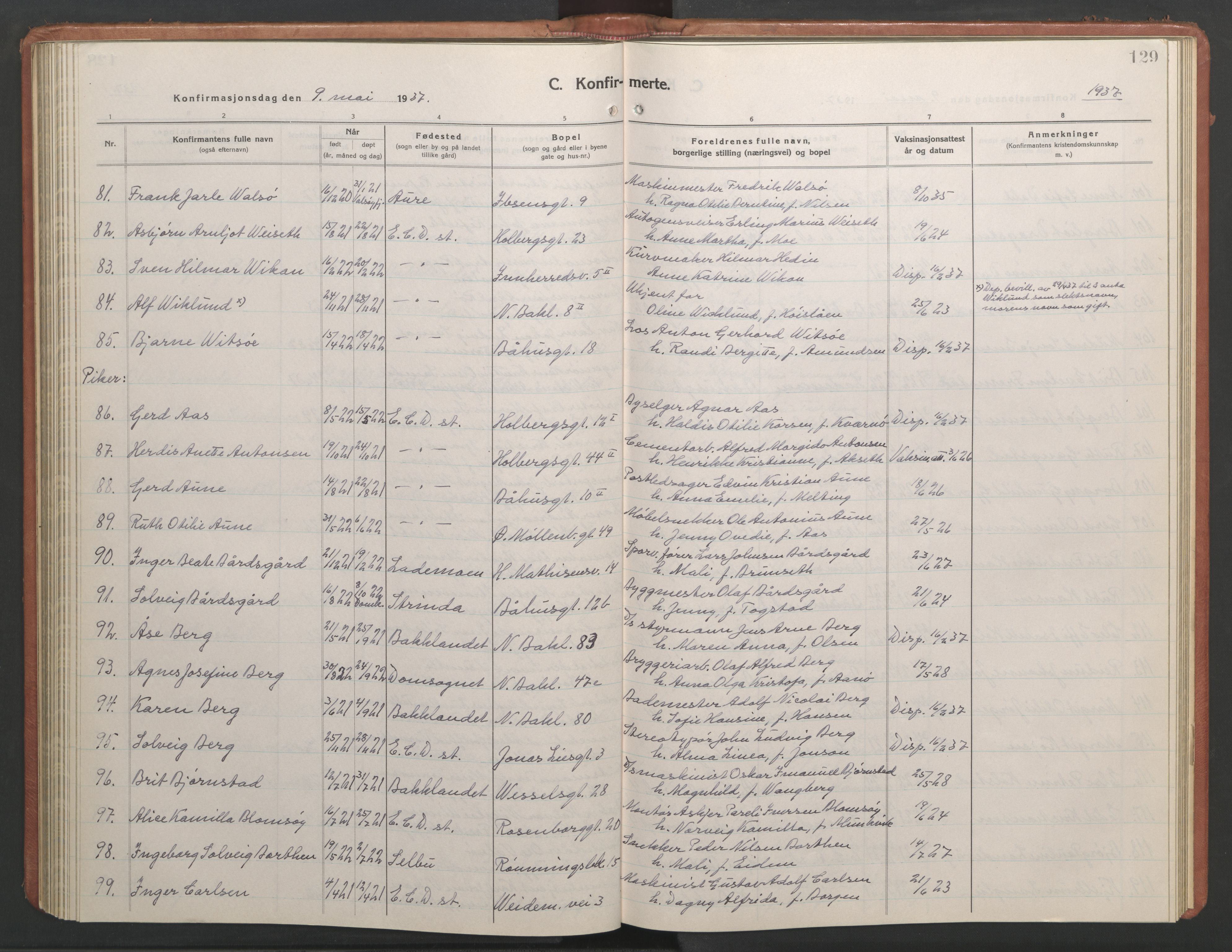 Ministerialprotokoller, klokkerbøker og fødselsregistre - Sør-Trøndelag, AV/SAT-A-1456/604/L0228: Parish register (copy) no. 604C11, 1928-1950, p. 129