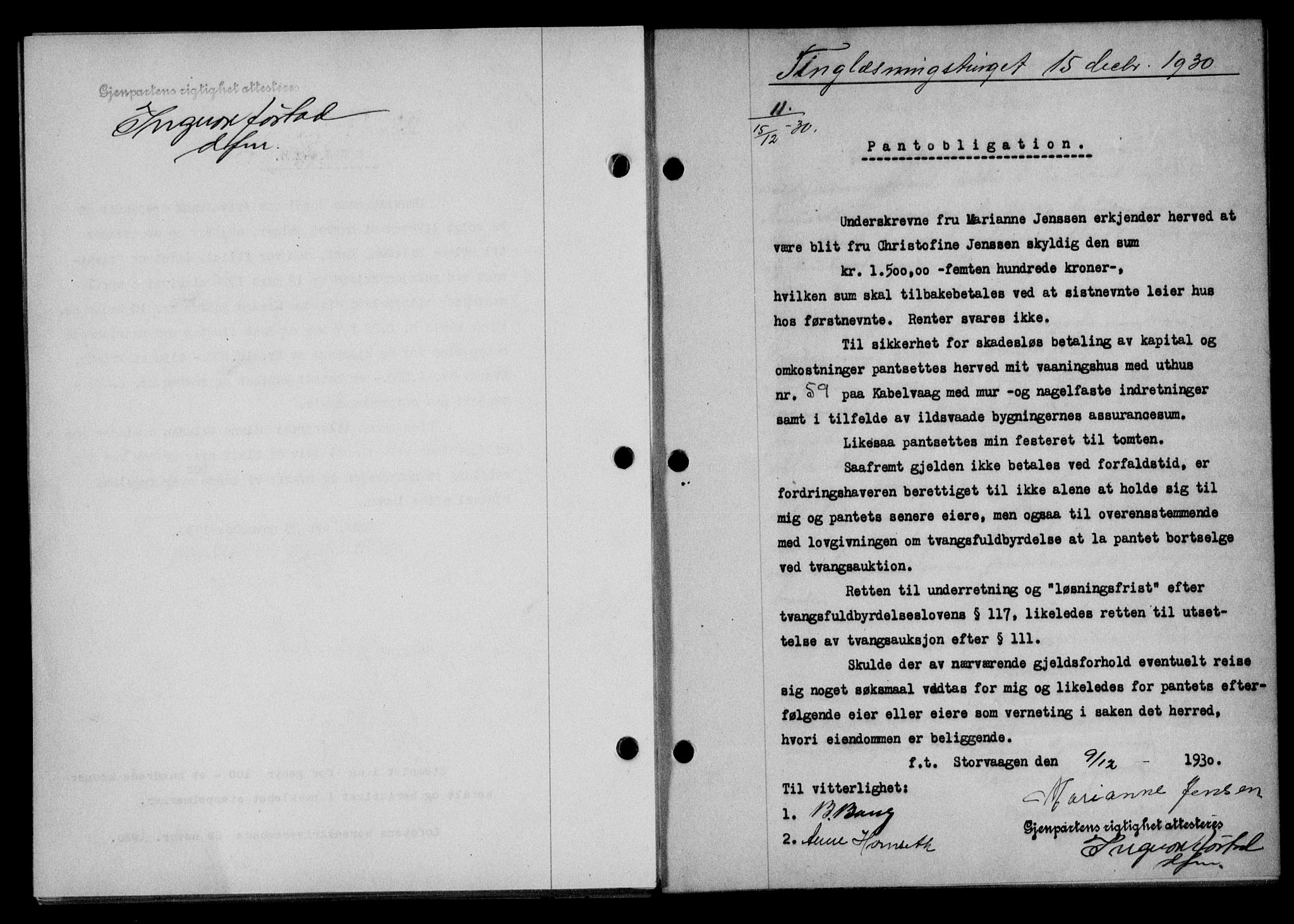Lofoten sorenskriveri, SAT/A-0017/1/2/2C/L0022b: Mortgage book no. 22b, 1930-1930, Deed date: 15.12.1930