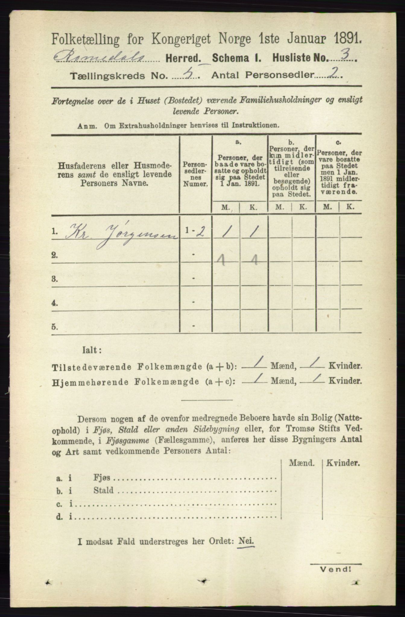 RA, 1891 census for 0416 Romedal, 1891, p. 2391