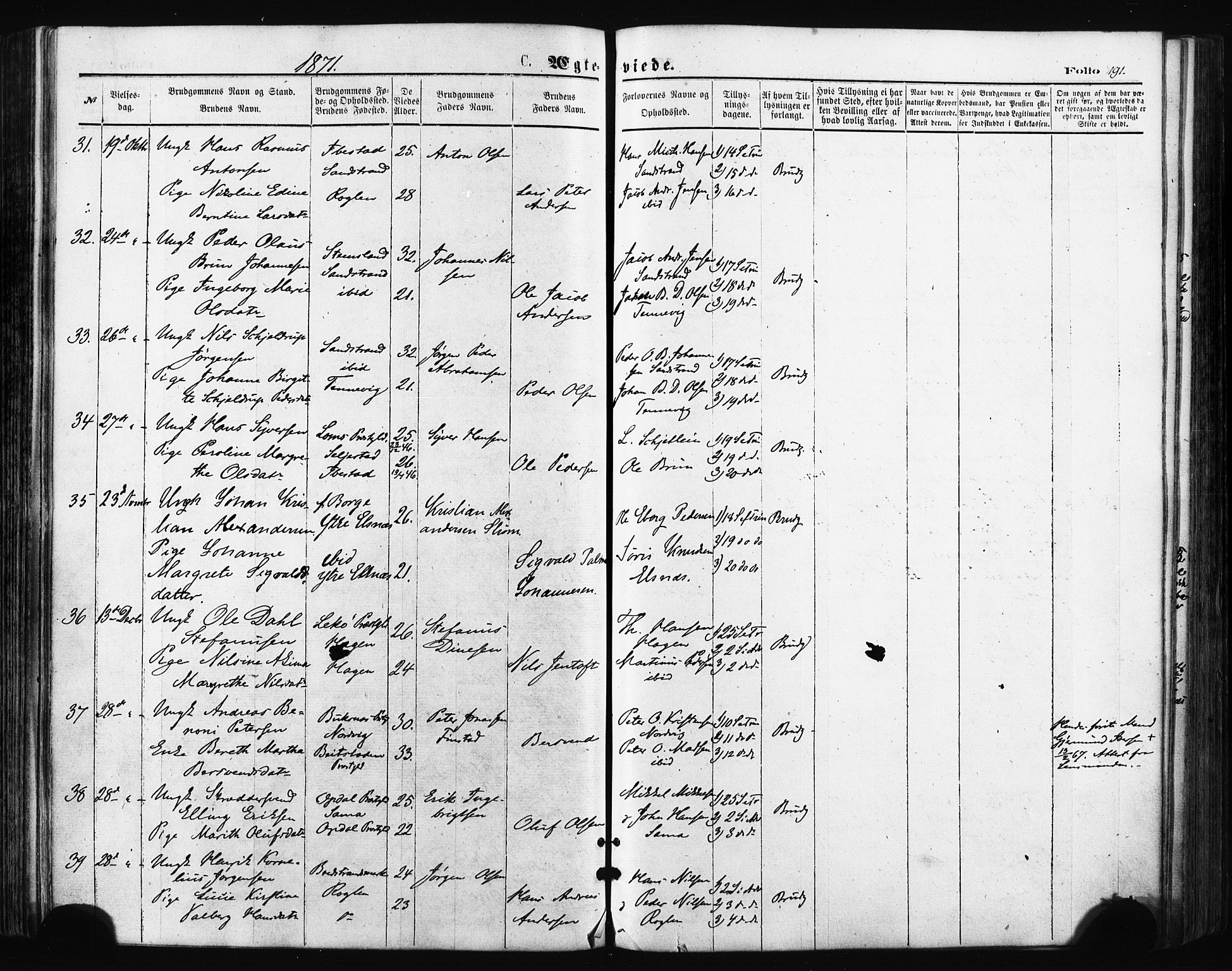 Trondenes sokneprestkontor, AV/SATØ-S-1319/H/Ha/L0013kirke: Parish register (official) no. 13, 1870-1878, p. 191