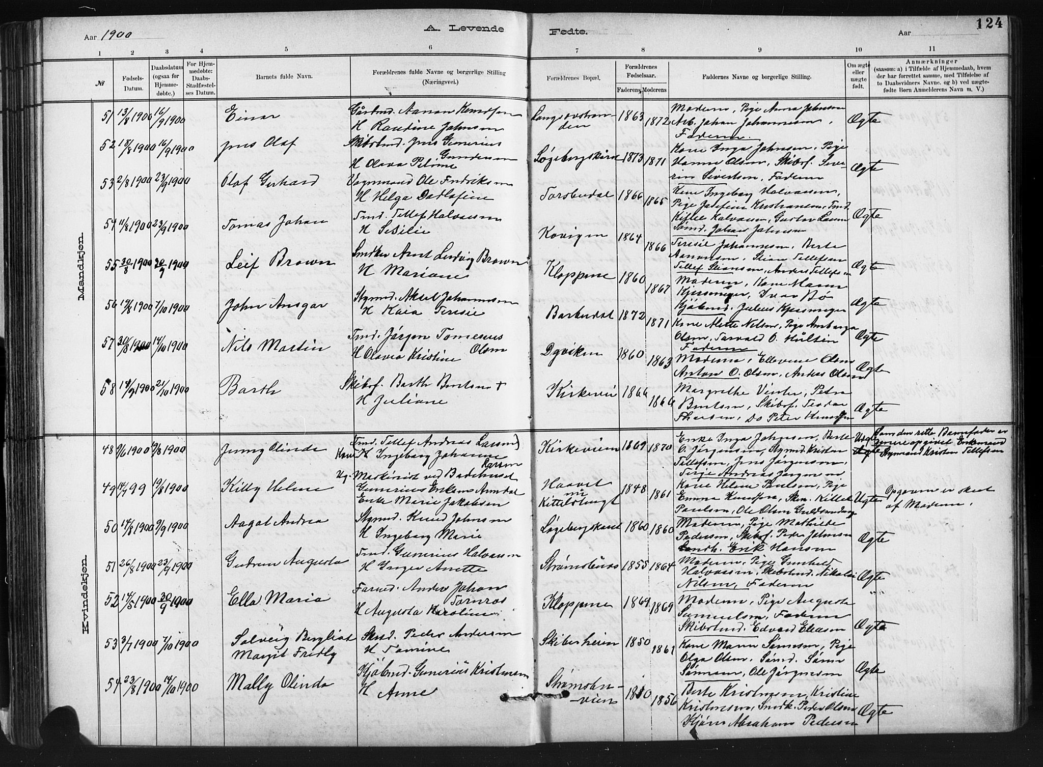 Barbu sokneprestkontor, SAK/1111-0003/F/Fb/L0002: Parish register (copy) no. B 2, 1890-1922, p. 124