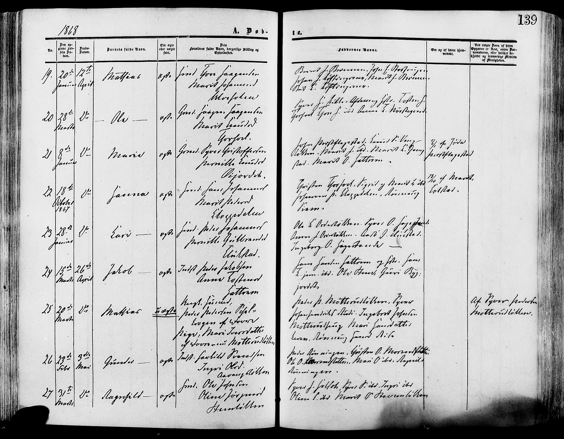 Lesja prestekontor, AV/SAH-PREST-068/H/Ha/Haa/L0008: Parish register (official) no. 8, 1854-1880, p. 139