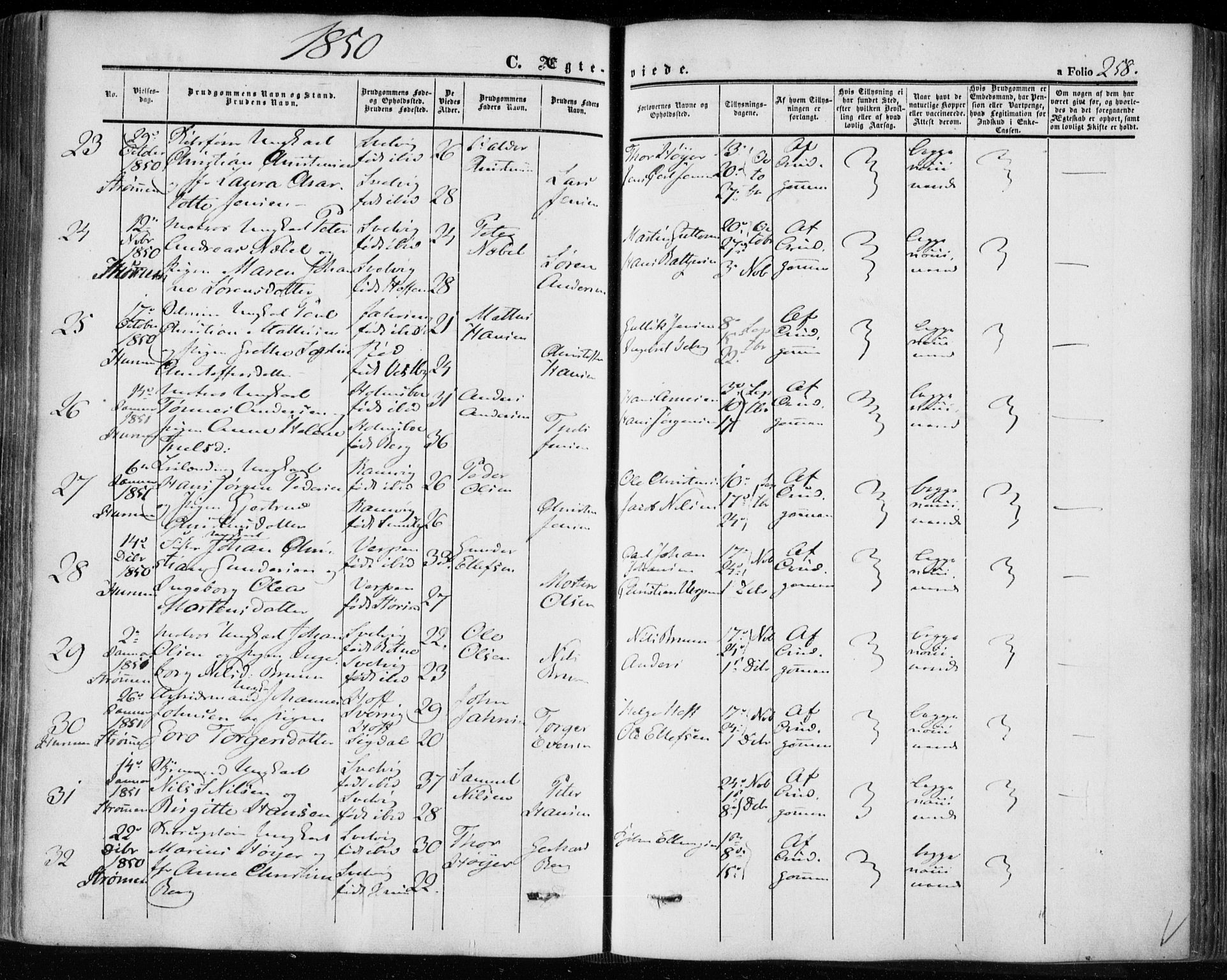 Hurum kirkebøker, SAKO/A-229/F/Fa/L0011: Parish register (official) no. 11, 1847-1860, p. 258