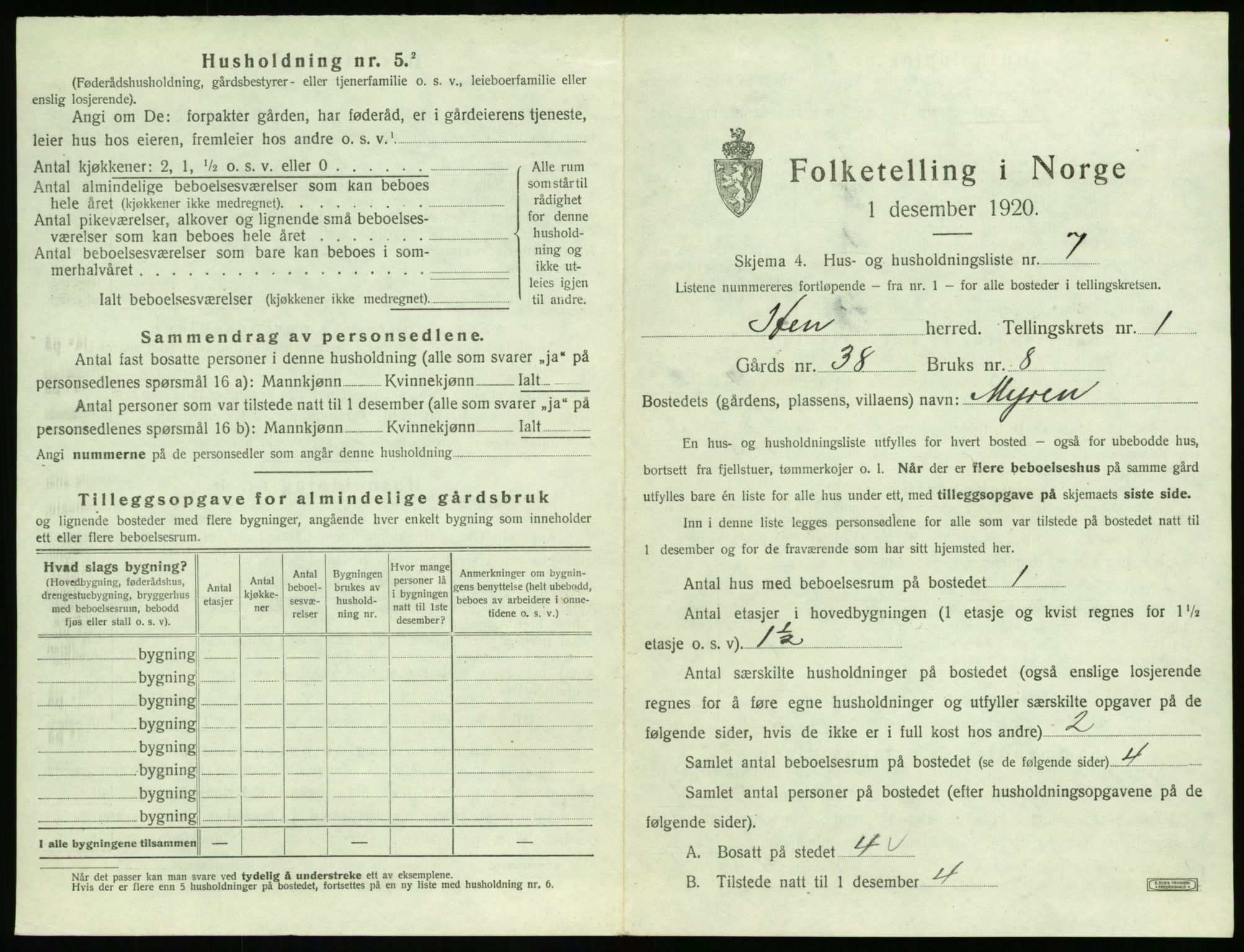 SAT, 1920 census for Hen, 1920, p. 38