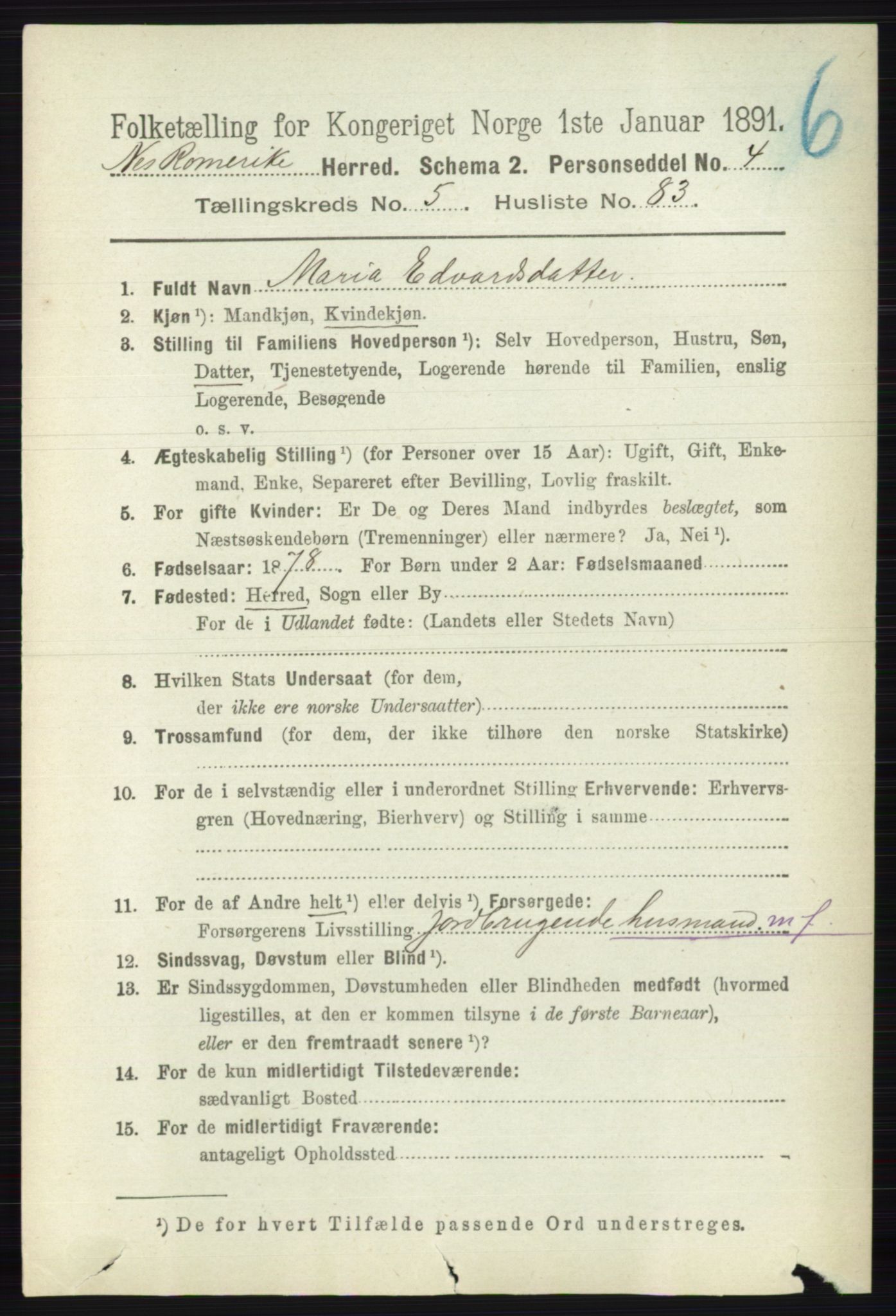 RA, 1891 census for 0236 Nes, 1891, p. 3297