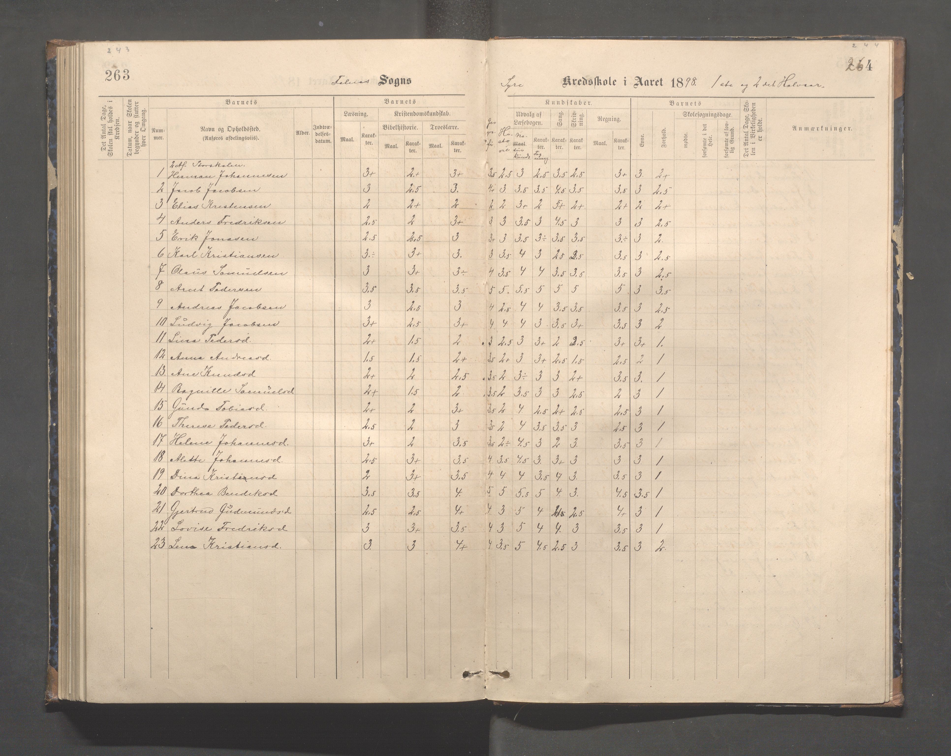 Skudenes kommune - Syre - Høynes skole, IKAR/A-307/H/L0005: Skoleprotokoll - Syre - Høynes, 1886-1898, p. 243-244