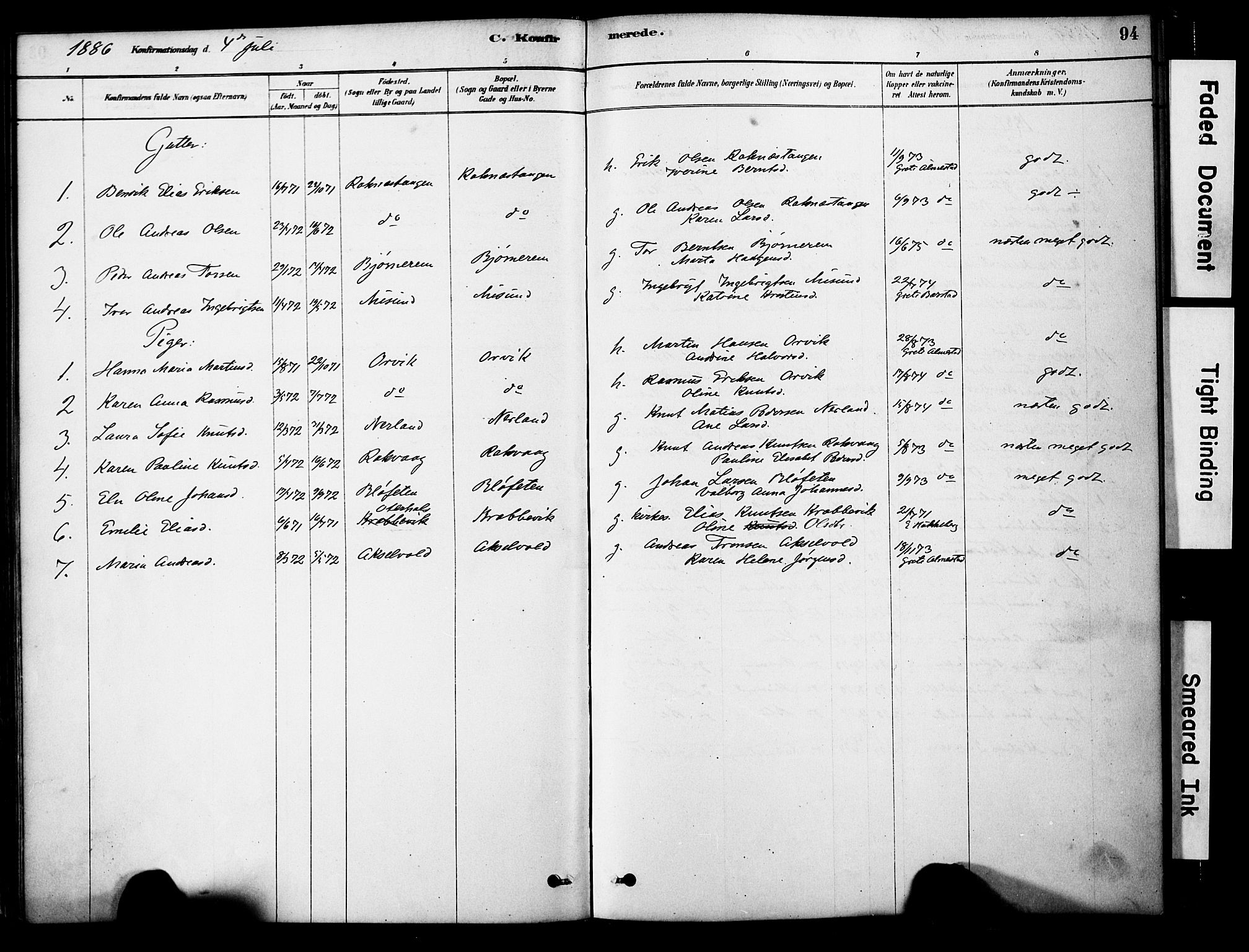 Ministerialprotokoller, klokkerbøker og fødselsregistre - Møre og Romsdal, AV/SAT-A-1454/563/L0736: Parish register (official) no. 563A01, 1878-1903, p. 94