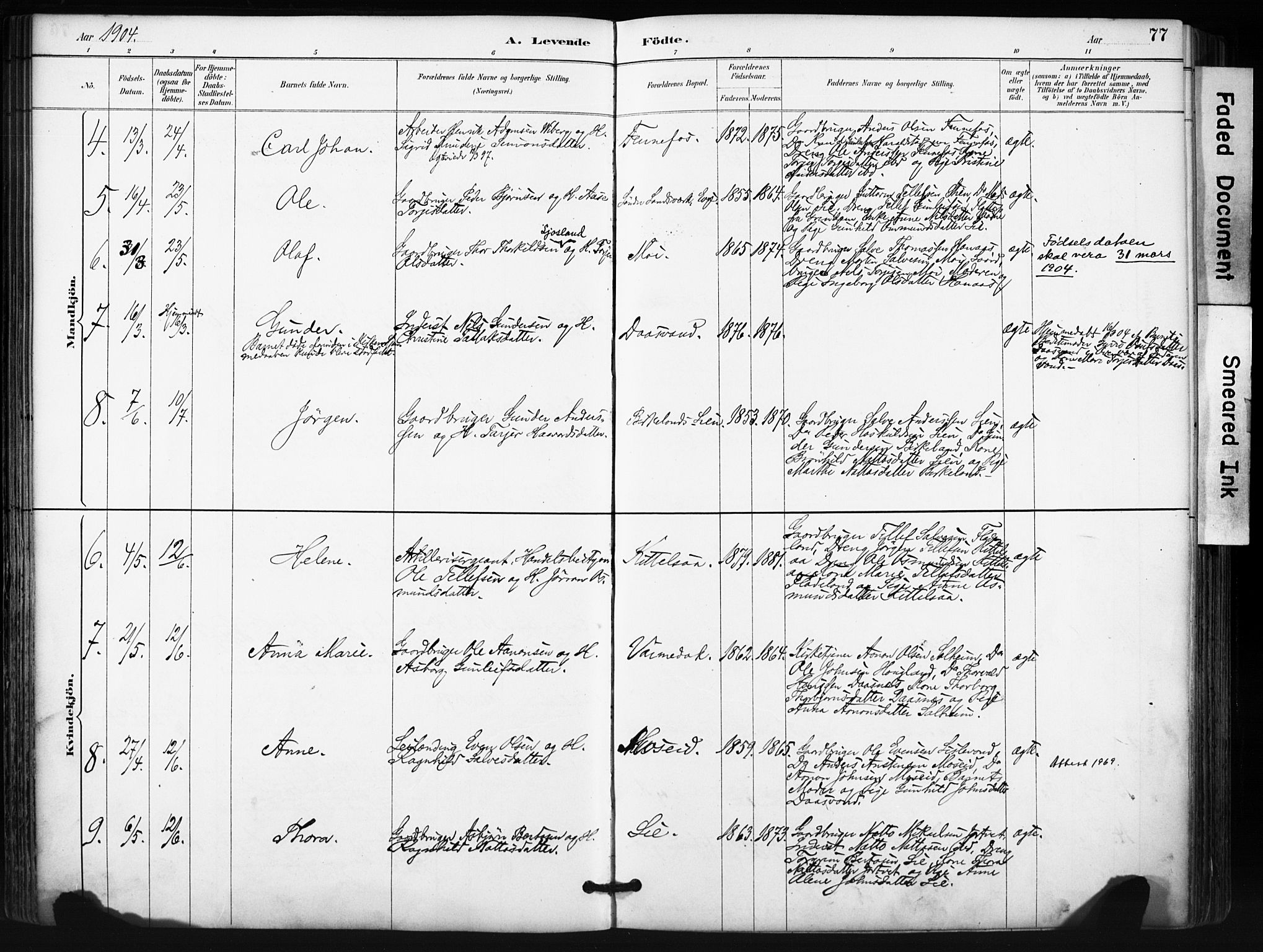 Evje sokneprestkontor, SAK/1111-0008/F/Fa/Fab/L0003: Parish register (official) no. A 3, 1884-1909, p. 77