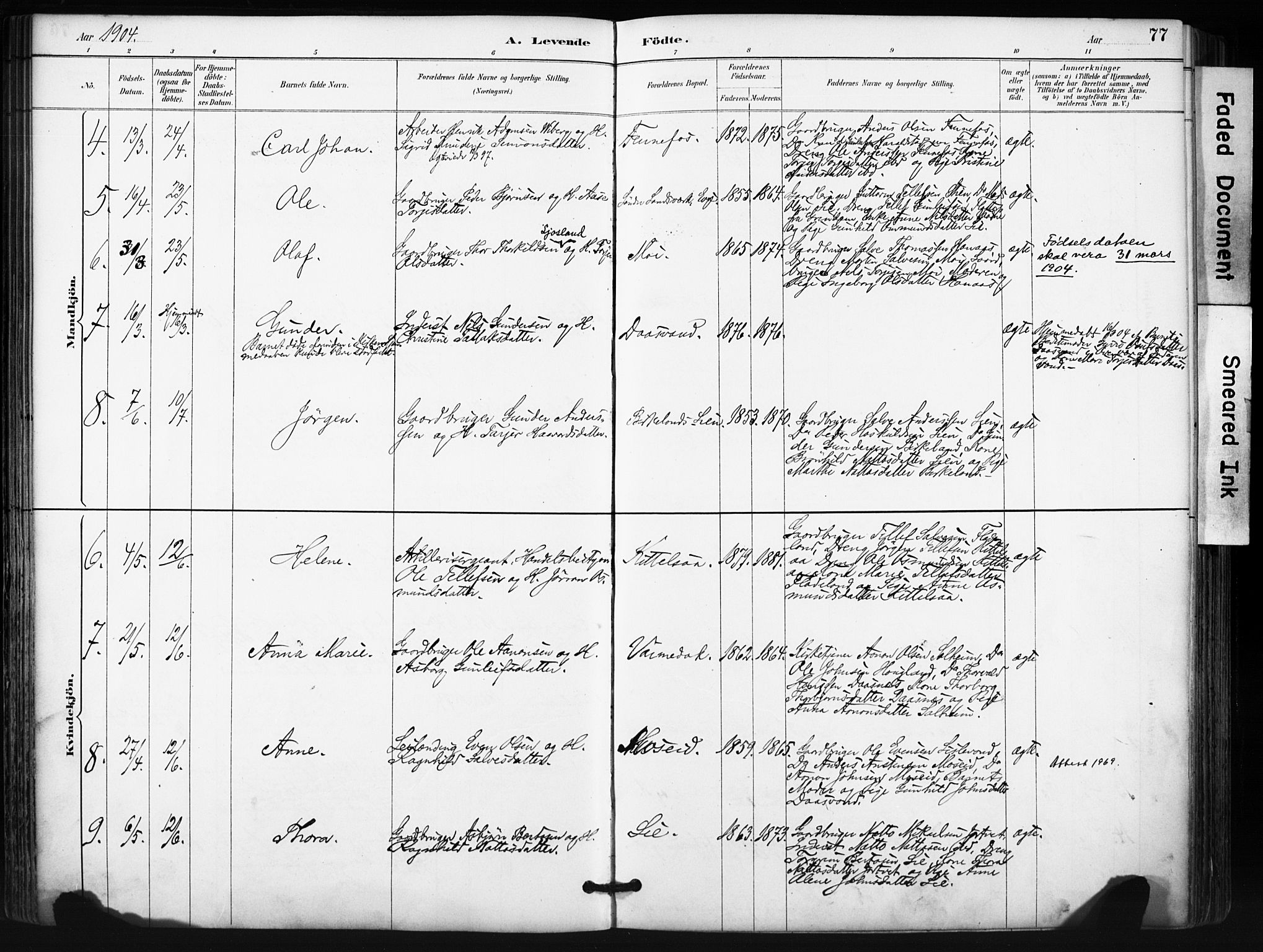 Evje sokneprestkontor, AV/SAK-1111-0008/F/Fa/Fab/L0003: Parish register (official) no. A 3, 1884-1909, p. 77