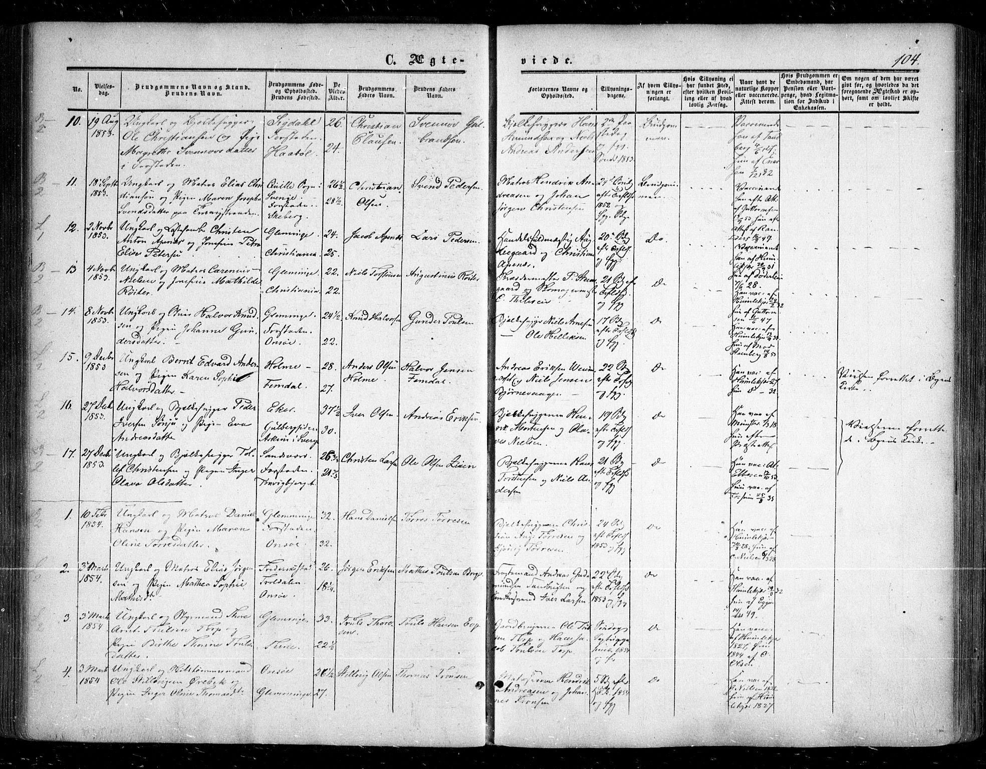 Glemmen prestekontor Kirkebøker, AV/SAO-A-10908/F/Fa/L0007: Parish register (official) no. 7, 1853-1862, p. 104