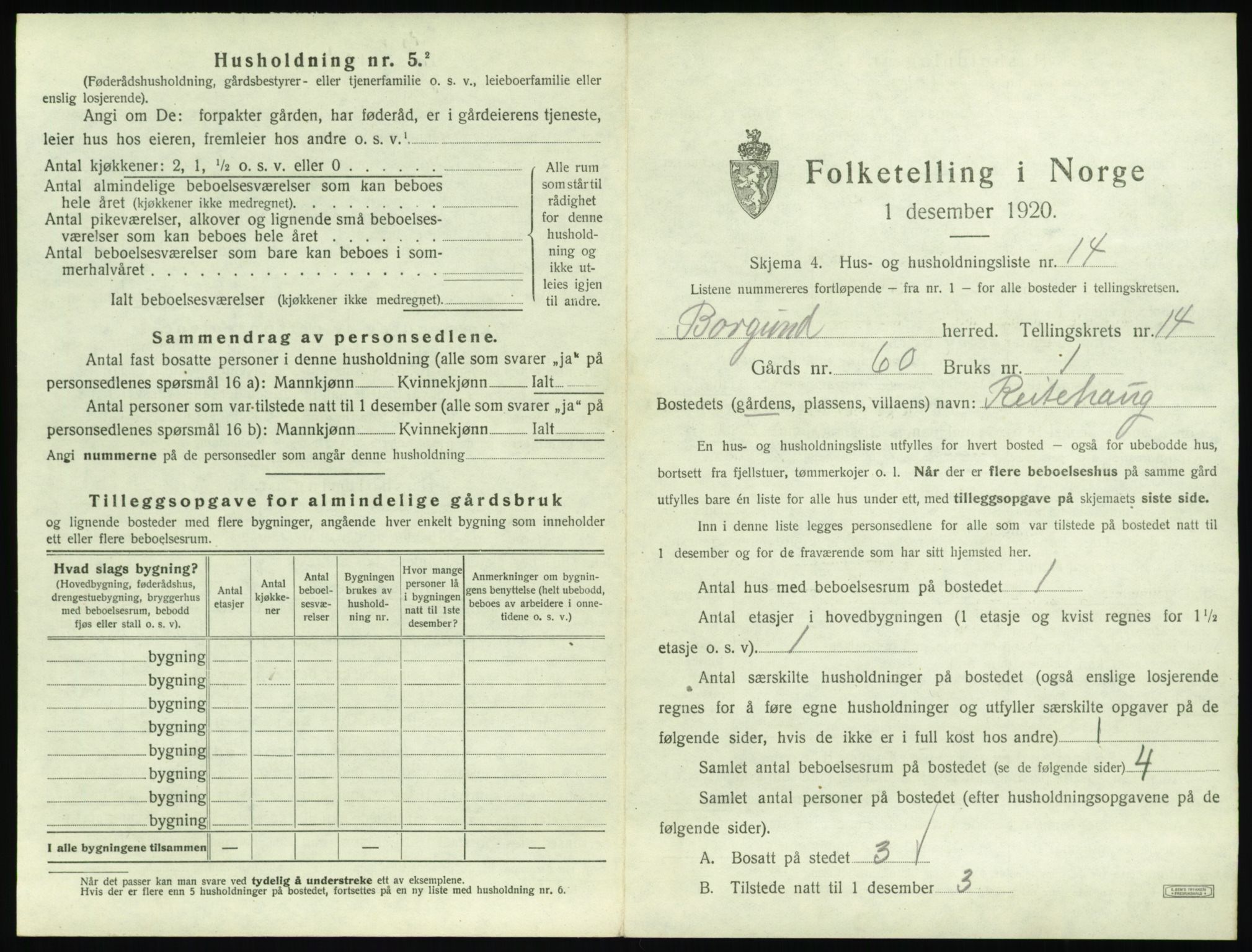 SAT, 1920 census for Borgund, 1920, p. 1320