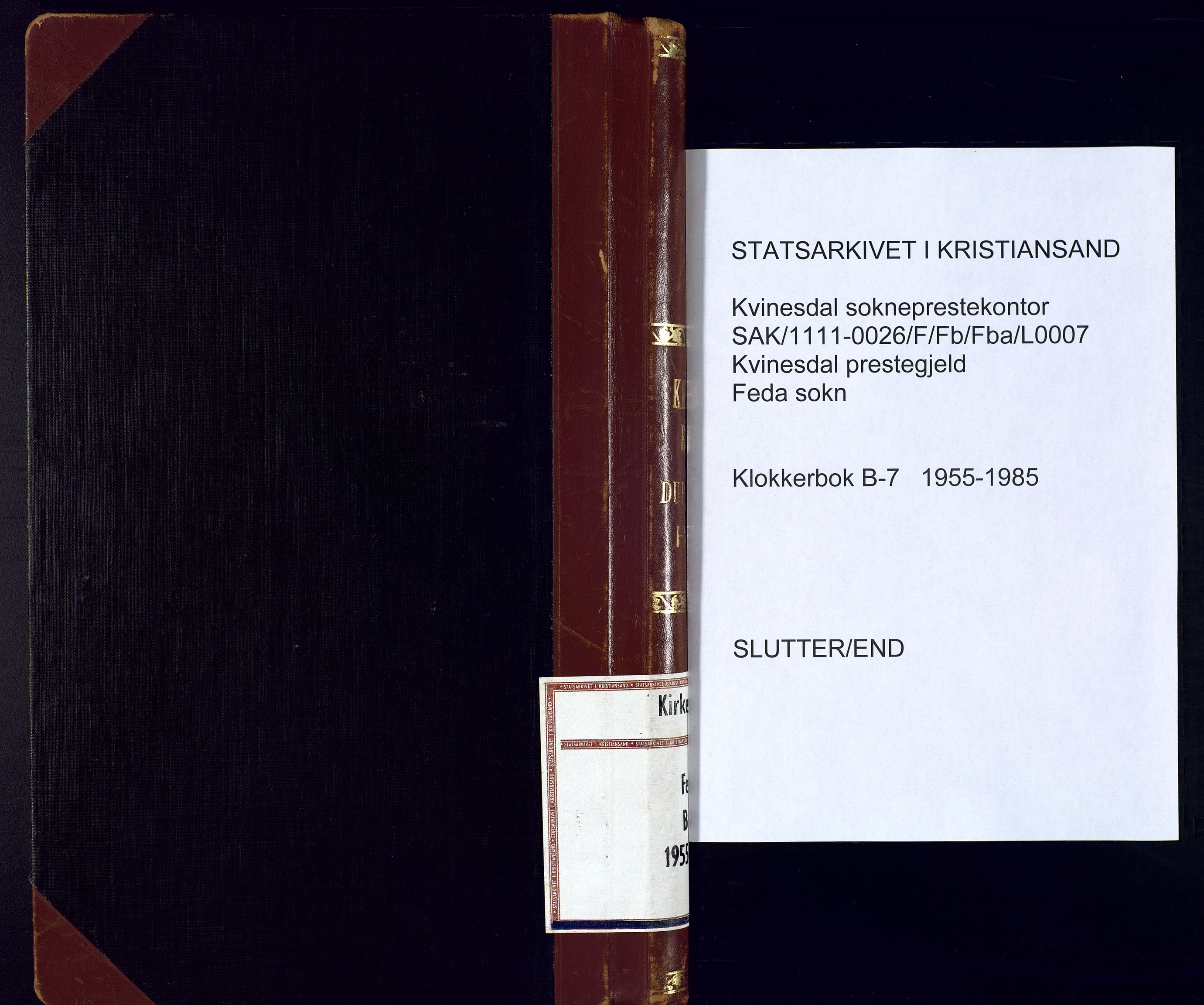 Kvinesdal sokneprestkontor, AV/SAK-1111-0026/F/Fb/Fba/L0007: Parish register (copy) no. B 7, 1955-1985