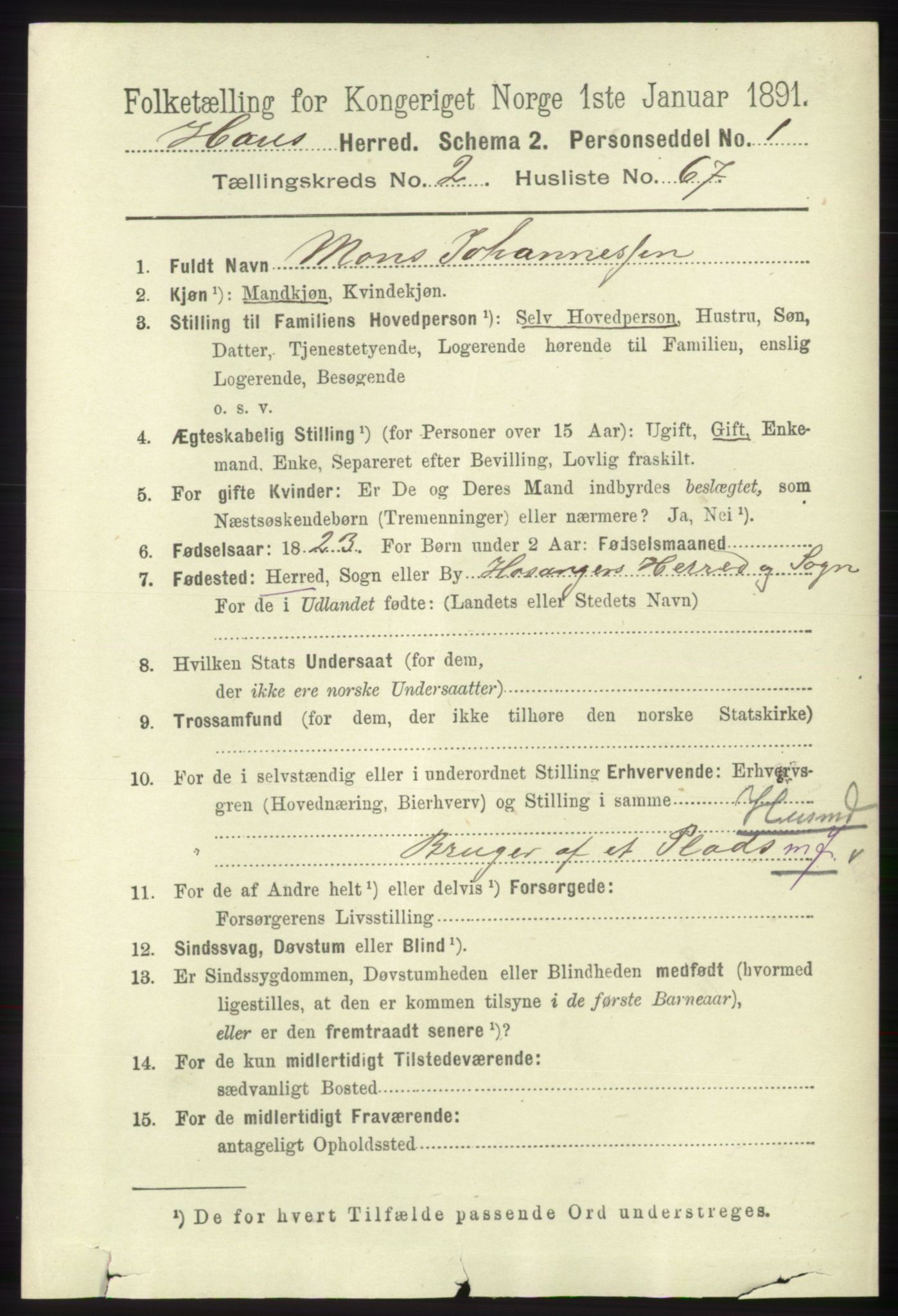 RA, 1891 census for 1250 Haus, 1891, p. 893