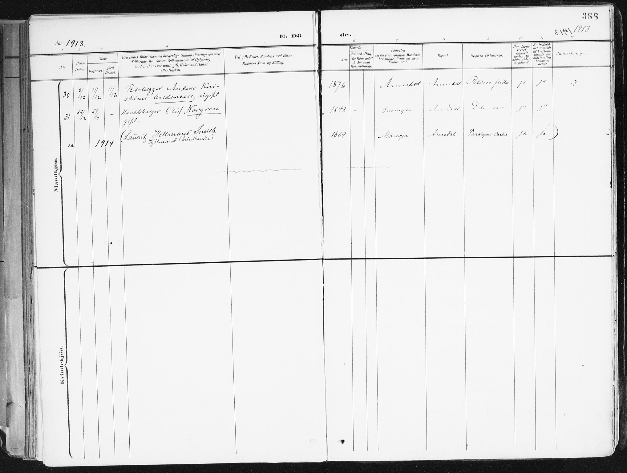 Arendal sokneprestkontor, Trefoldighet, AV/SAK-1111-0040/F/Fa/L0010: Parish register (official) no. A 10, 1900-1919, p. 388