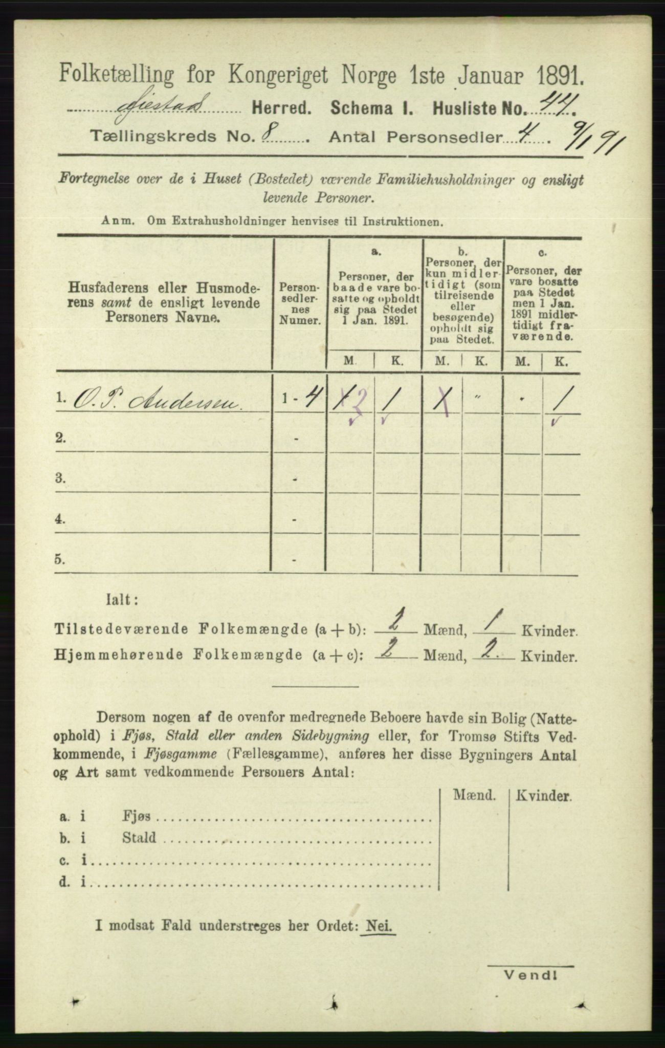 RA, 1891 census for 0920 Øyestad, 1891, p. 3178