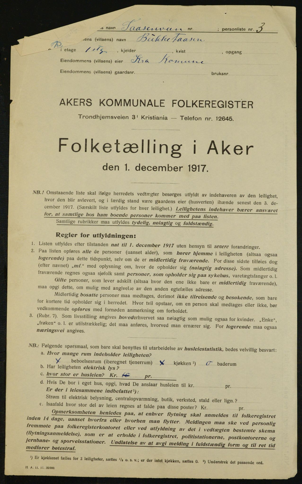 OBA, Municipal Census 1917 for Aker, 1917, p. 11694