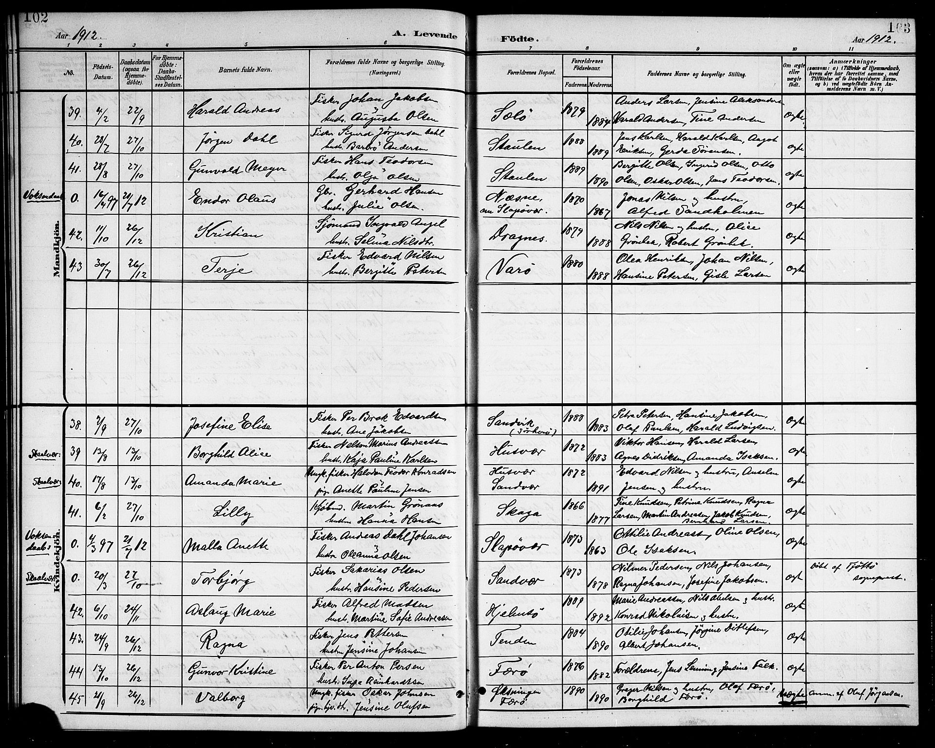 Ministerialprotokoller, klokkerbøker og fødselsregistre - Nordland, AV/SAT-A-1459/834/L0516: Parish register (copy) no. 834C06, 1902-1918, p. 102-103