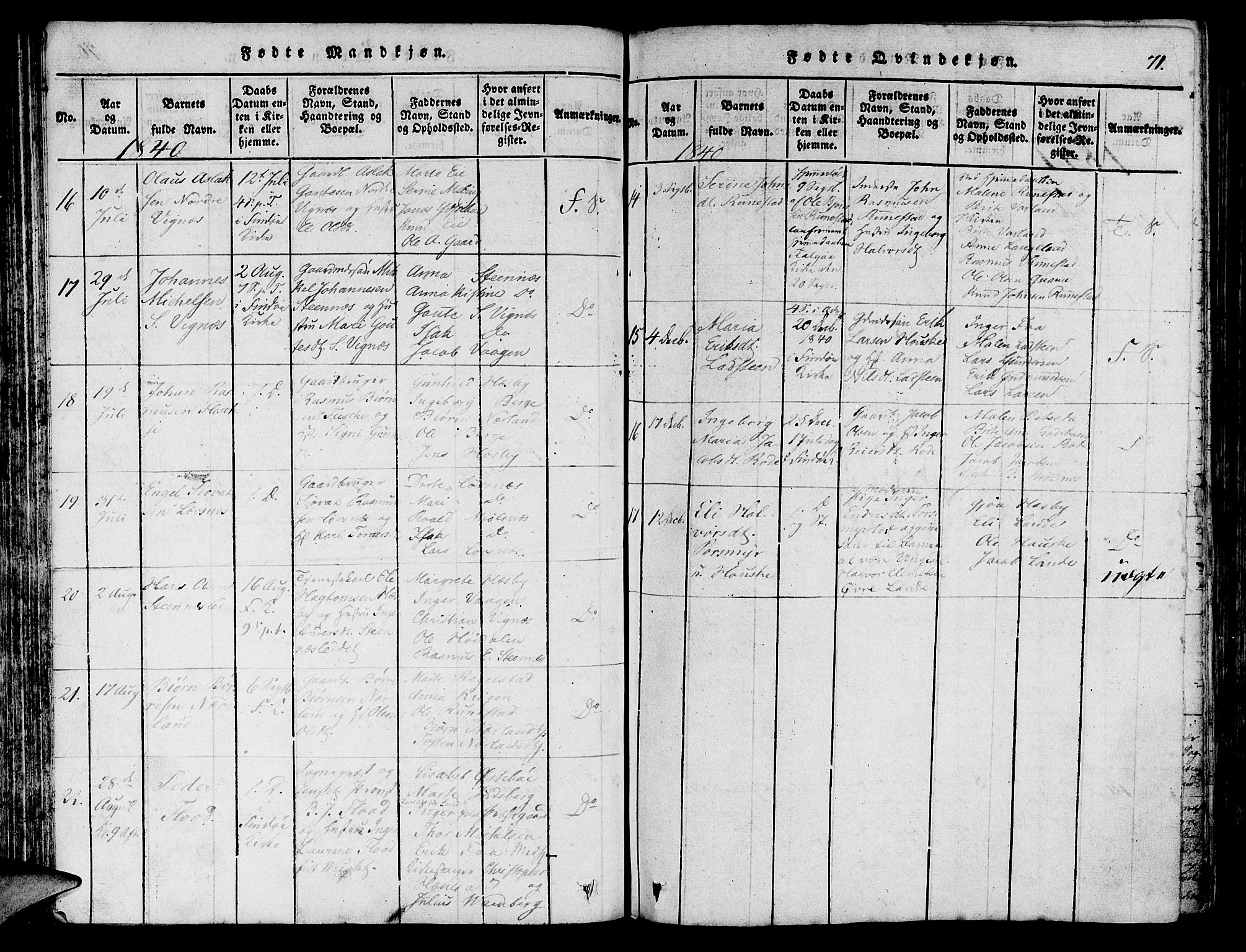 Finnøy sokneprestkontor, SAST/A-101825/H/Ha/Haa/L0006: Parish register (official) no. A 6, 1816-1846, p. 71