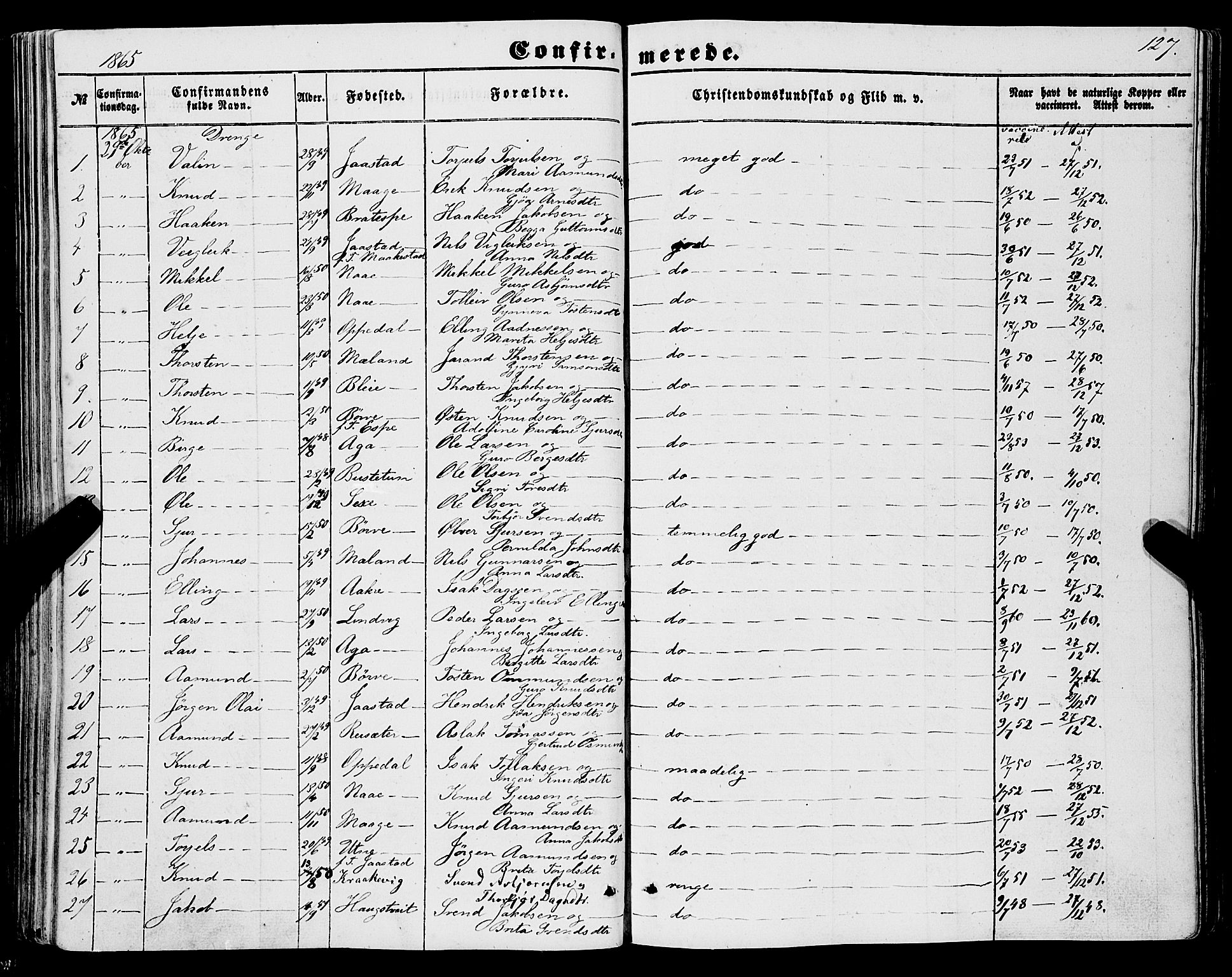 Ullensvang sokneprestembete, SAB/A-78701/H/Haa: Parish register (official) no. A 11, 1854-1866, p. 127