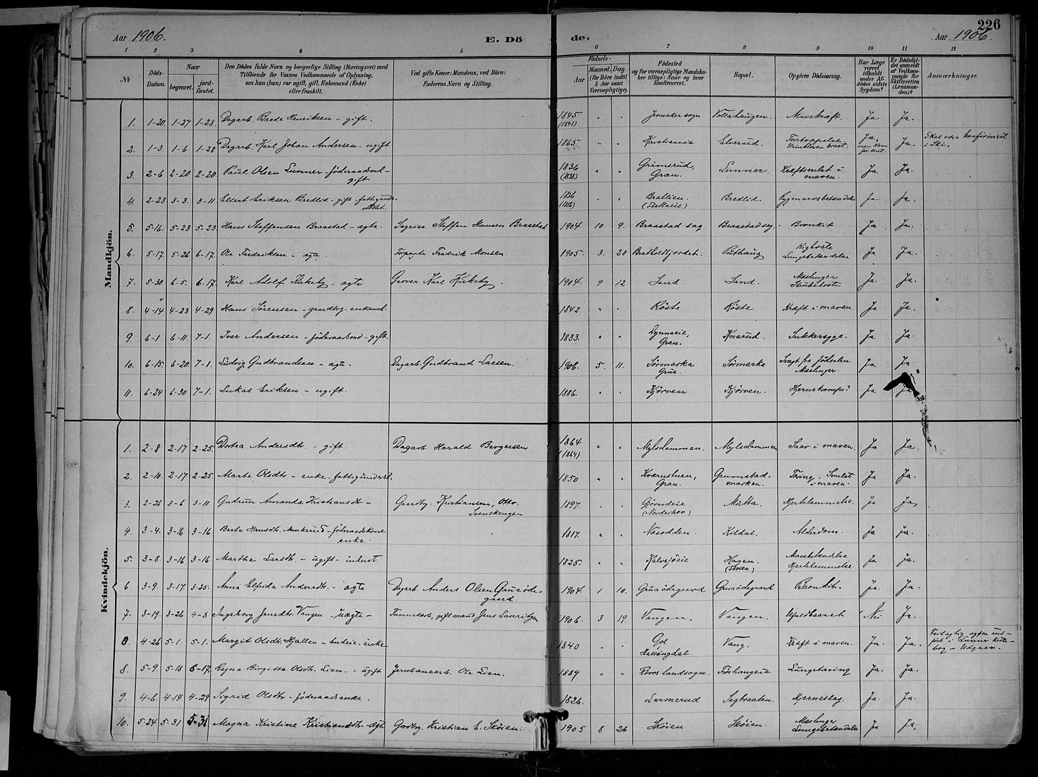 Jevnaker prestekontor, SAH/PREST-116/H/Ha/Haa/L0010: Parish register (official) no. 10, 1891-1906, p. 226