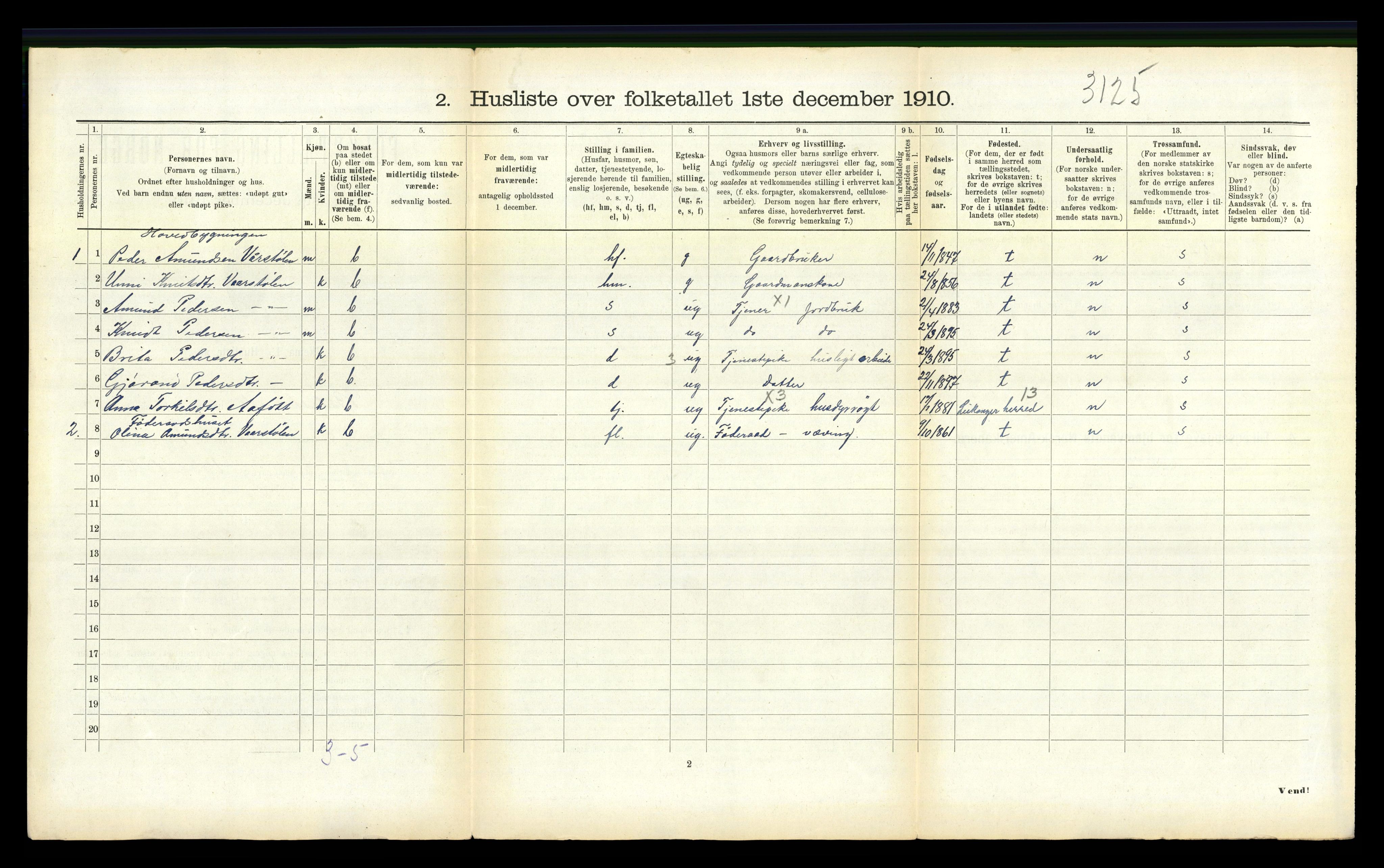 RA, 1910 census for Balestrand, 1910, p. 693