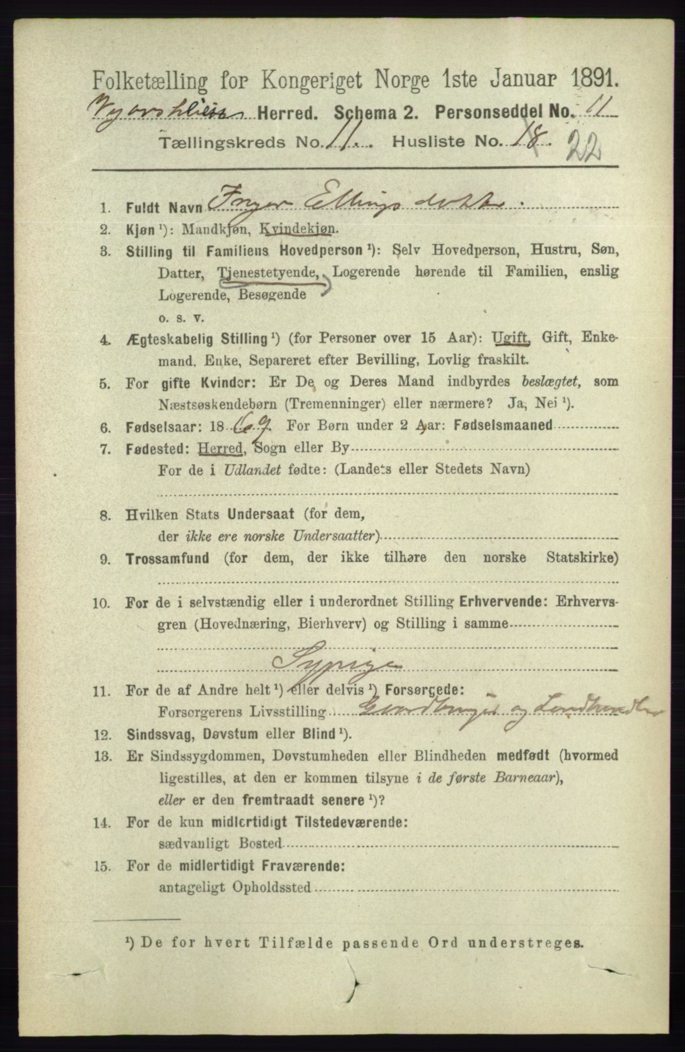RA, 1891 census for 0912 Vegårshei, 1891, p. 2365