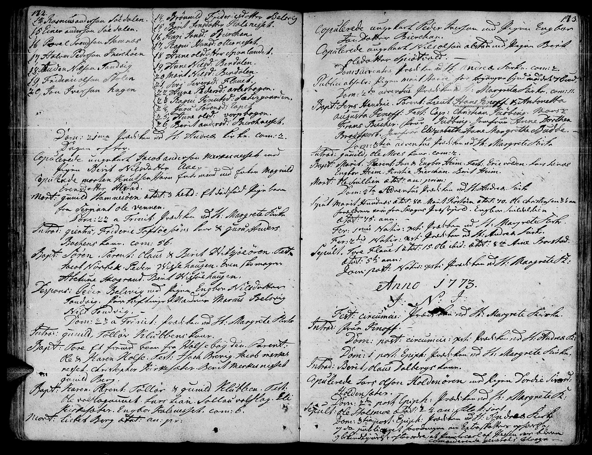 Ministerialprotokoller, klokkerbøker og fødselsregistre - Sør-Trøndelag, SAT/A-1456/630/L0489: Parish register (official) no. 630A02, 1757-1794, p. 172-173
