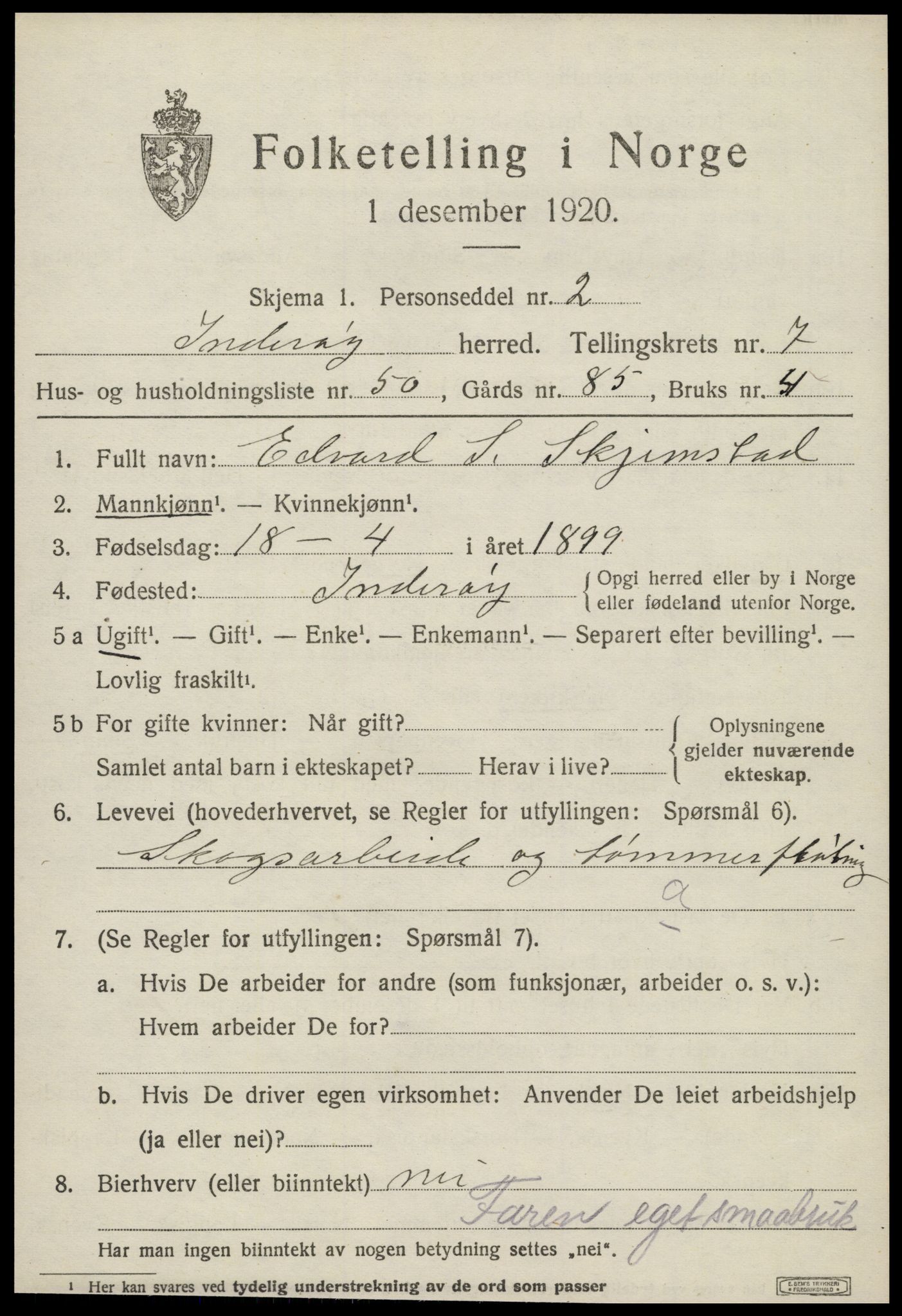 SAT, 1920 census for Inderøy, 1920, p. 5575
