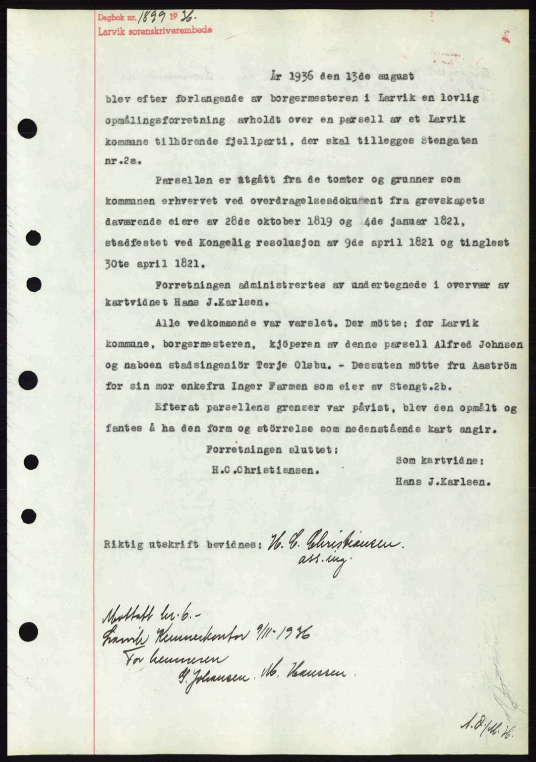 Larvik sorenskriveri, SAKO/A-83/G/Ga/Gab/L0067: Mortgage book no. A-1, 1936-1937, Diary no: : 1899/1936