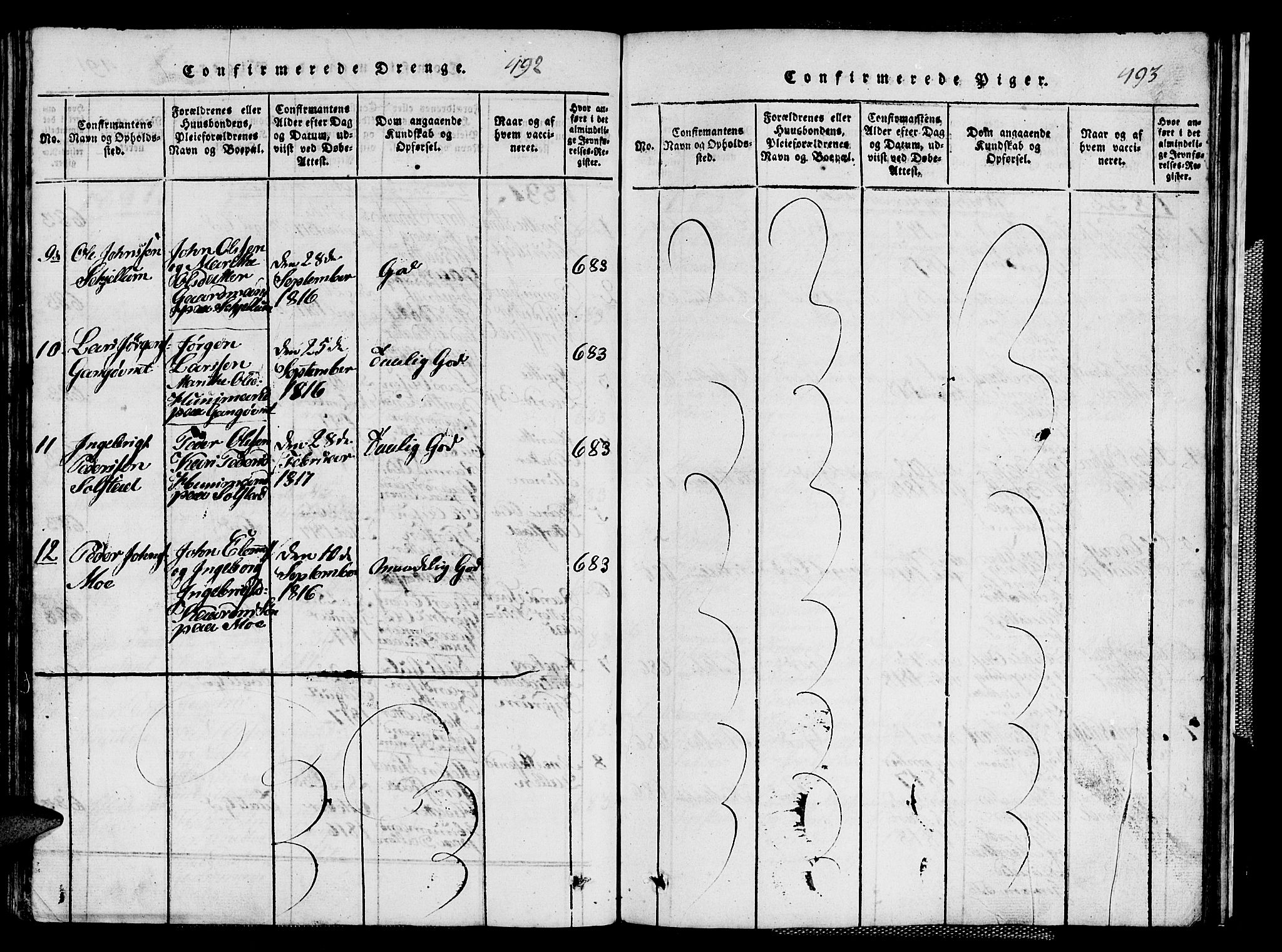 Ministerialprotokoller, klokkerbøker og fødselsregistre - Sør-Trøndelag, SAT/A-1456/667/L0796: Parish register (copy) no. 667C01, 1817-1836, p. 492-493