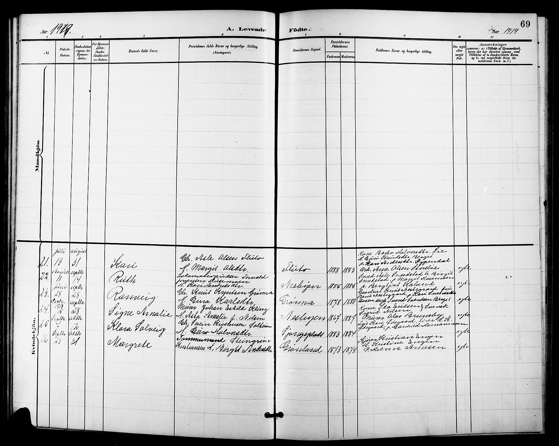 Nes kirkebøker, AV/SAKO-A-236/G/Ga/L0004: Parish register (copy) no. I 4, 1900-1925, p. 69