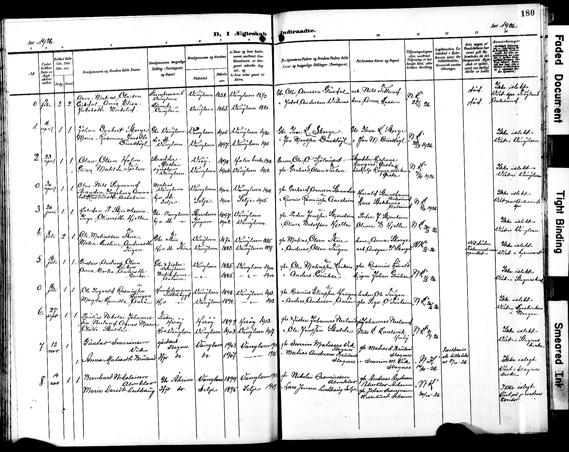 Ministerialprotokoller, klokkerbøker og fødselsregistre - Møre og Romsdal, SAT/A-1454/501/L0018: Parish register (copy) no. 501C04, 1902-1930, p. 180
