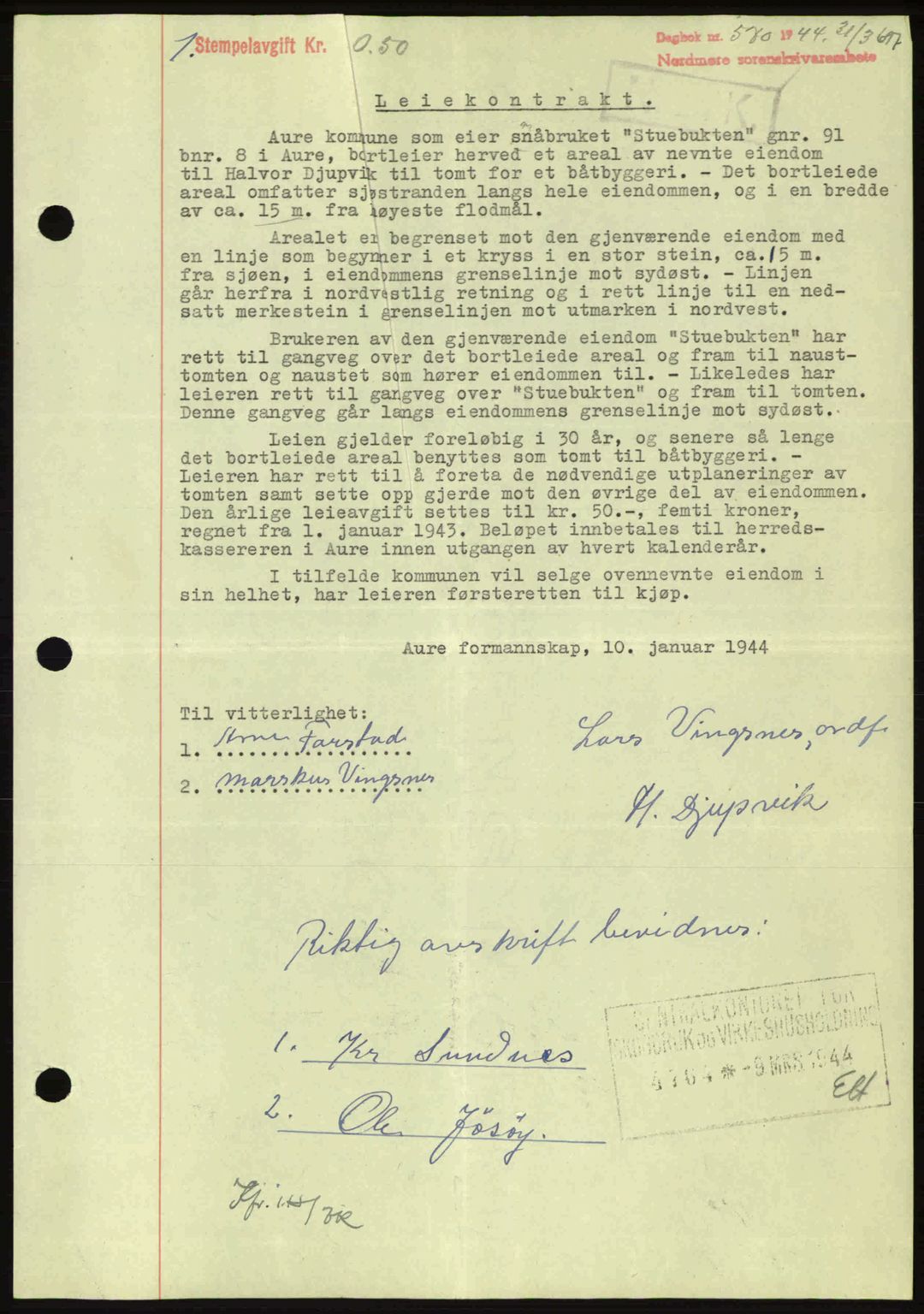 Nordmøre sorenskriveri, AV/SAT-A-4132/1/2/2Ca: Mortgage book no. B91, 1943-1944, Diary no: : 546/1944