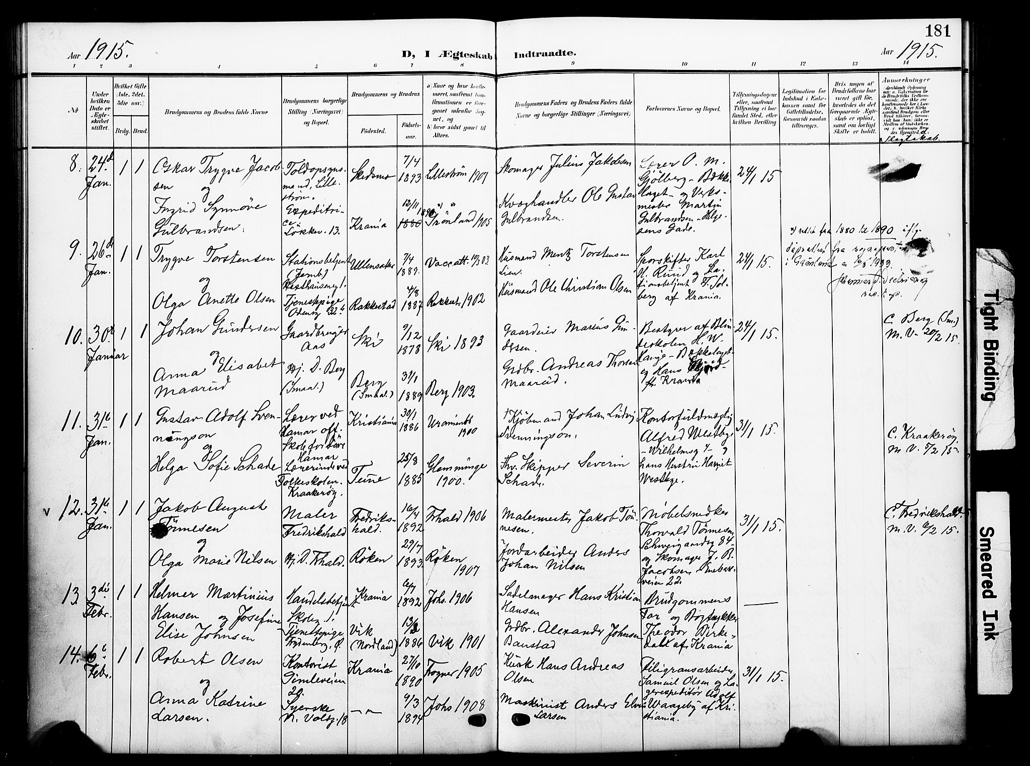 Johannes prestekontor Kirkebøker, AV/SAO-A-10852/F/Fa/L0010: Parish register (official) no. 10, 1907-1919, p. 181