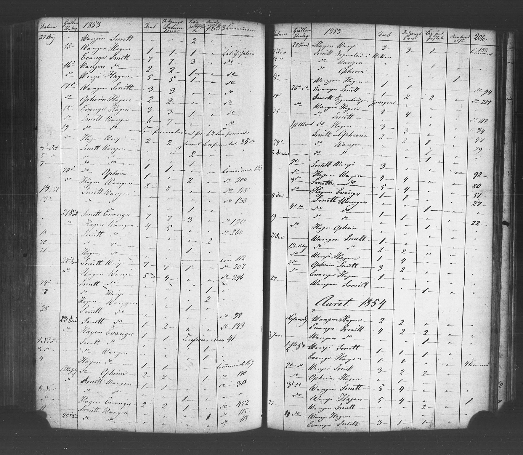 Voss sokneprestembete, AV/SAB-A-79001/H/Haa: Parish register (official) no. A 19, 1851-1886, p. 206