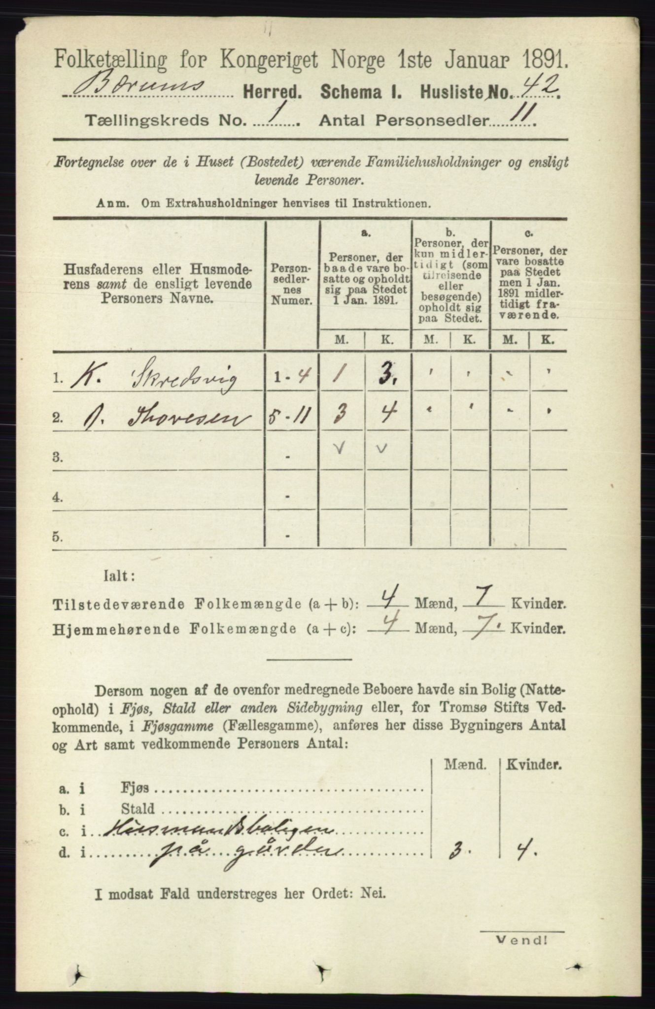 RA, 1891 census for 0219 Bærum, 1891, p. 85