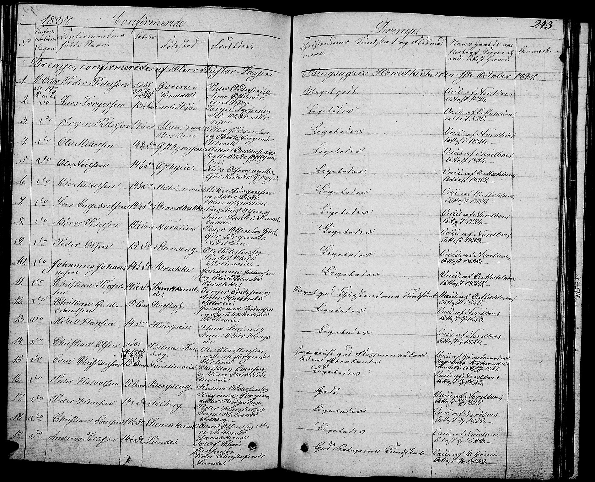 Ringsaker prestekontor, AV/SAH-PREST-014/L/La/L0004: Parish register (copy) no. 4, 1827-1838, p. 243